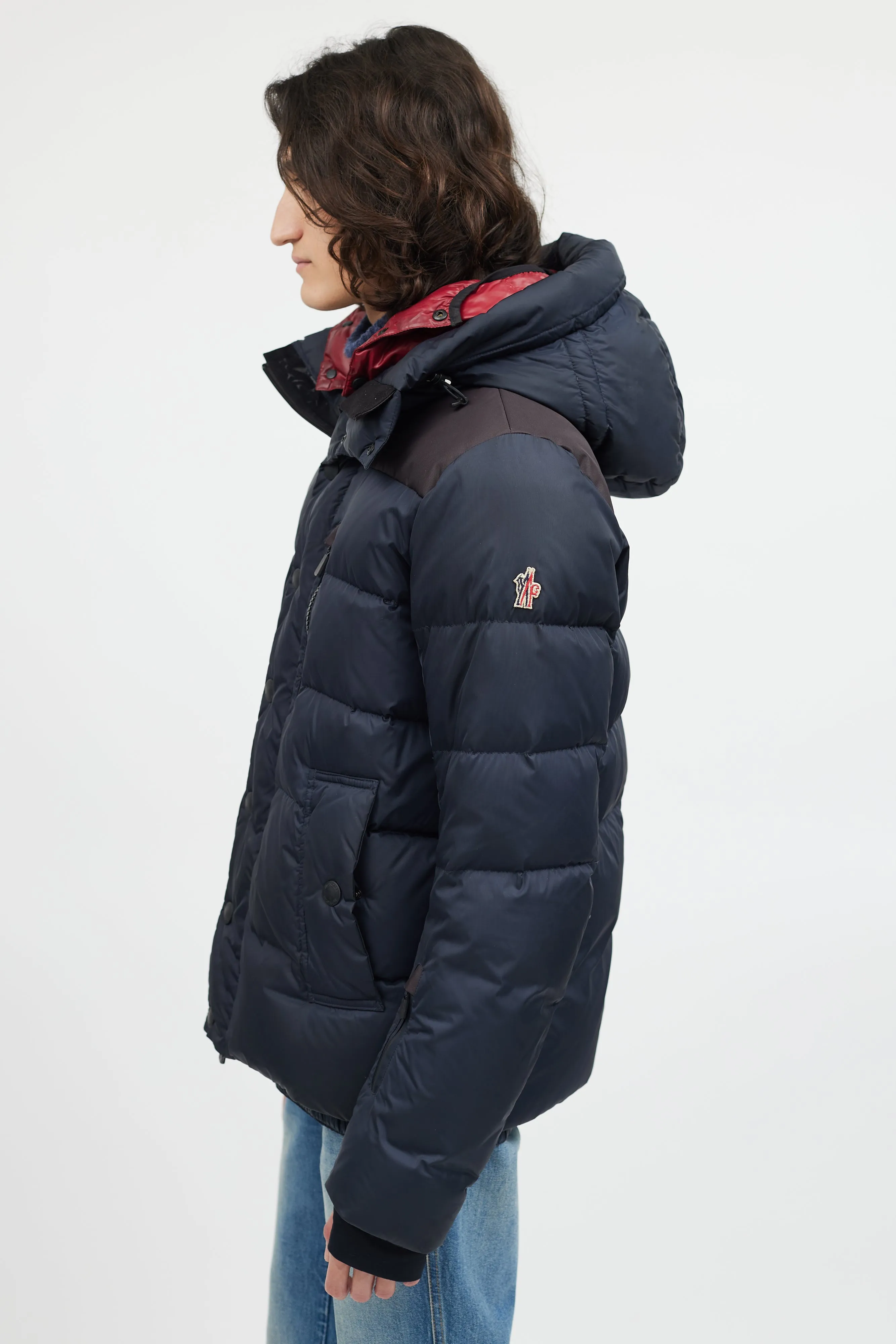 Navy & Red Down Double Hood Coat