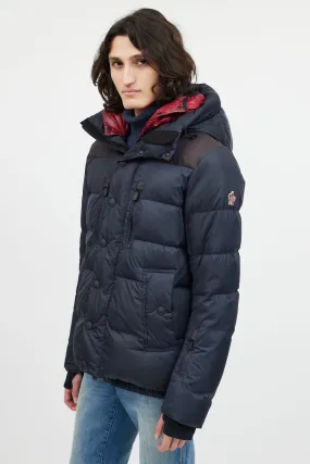 Navy & Red Down Double Hood Coat