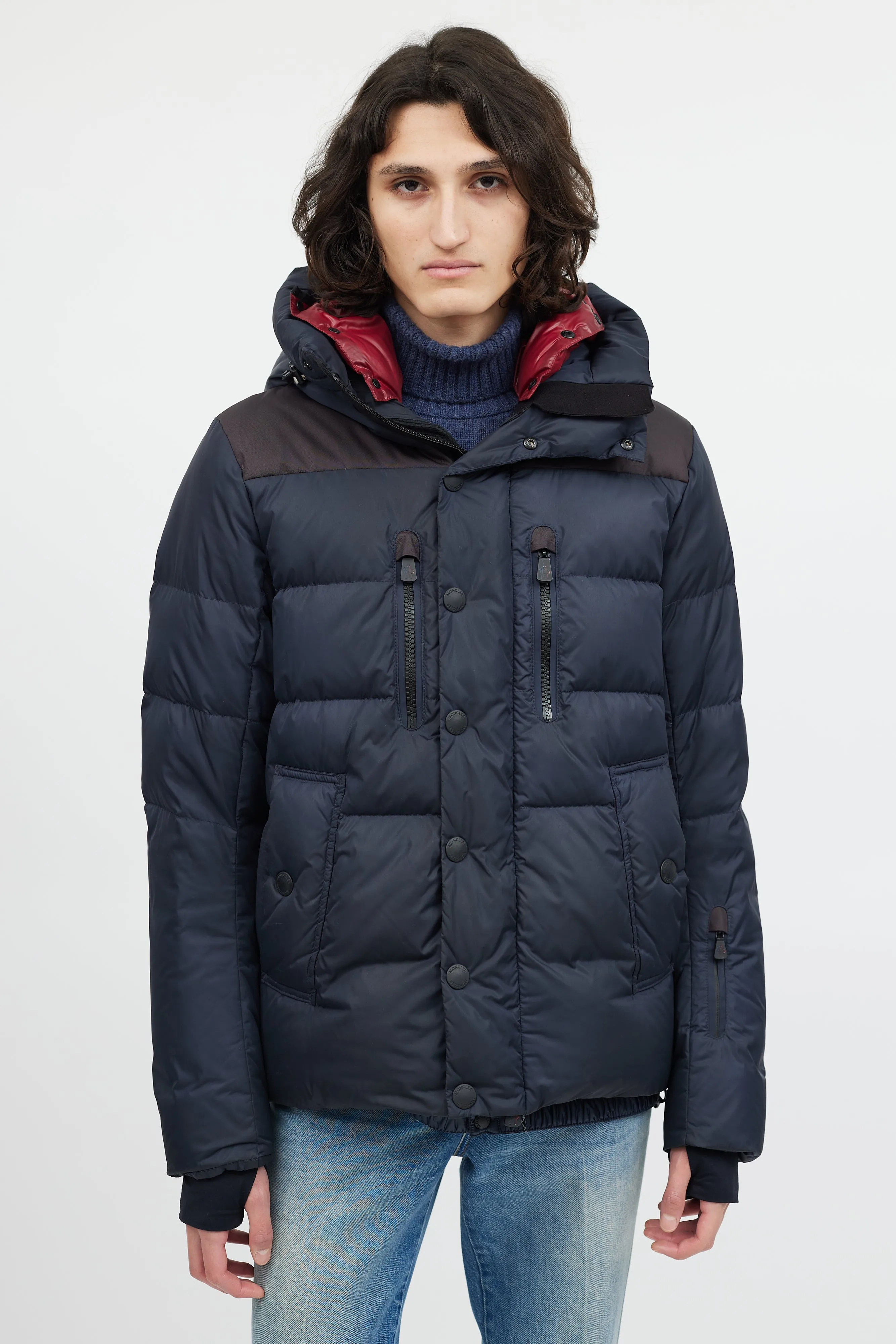 Navy & Red Down Double Hood Coat