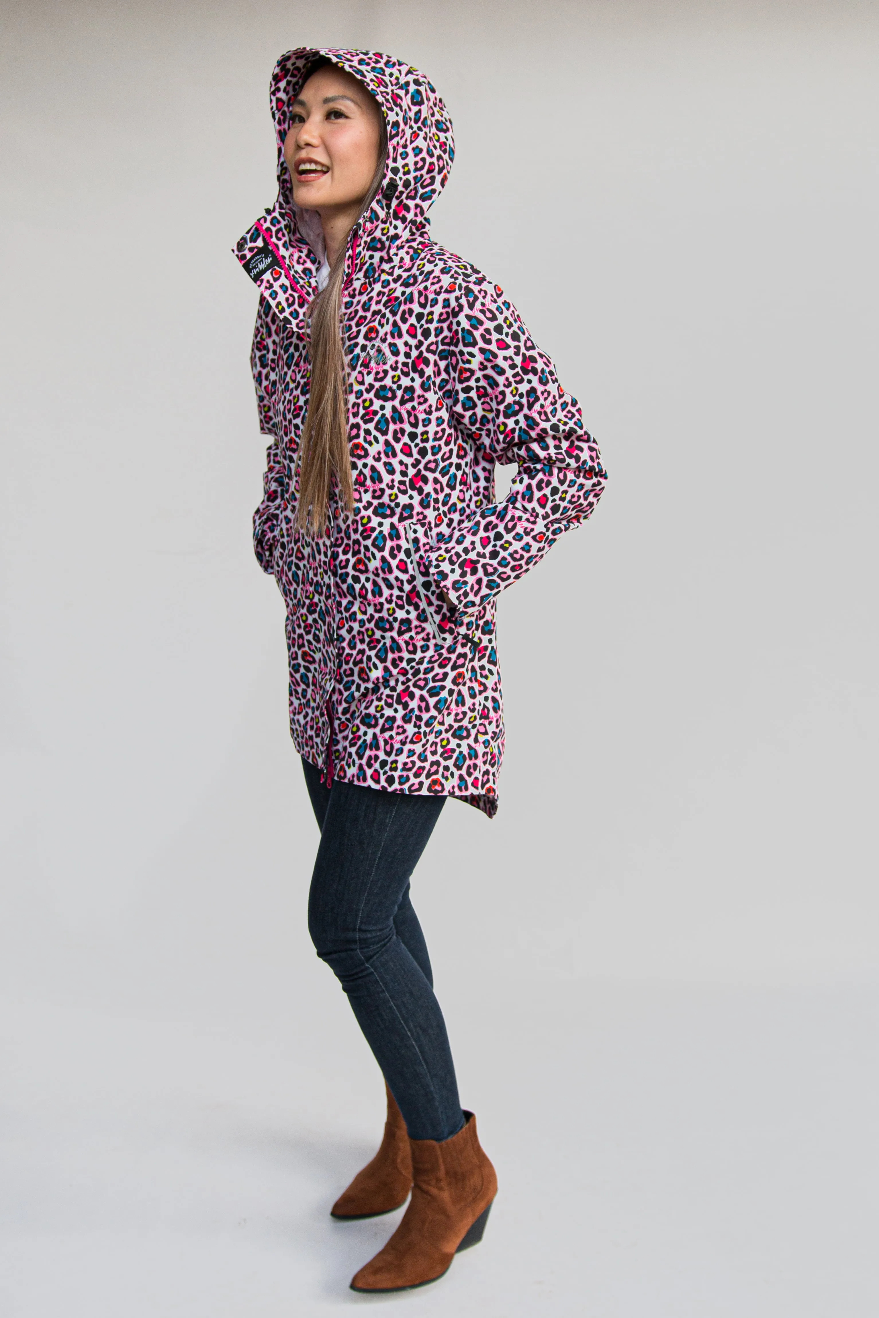 Neon Leopard waterproof mesh lined raincoat