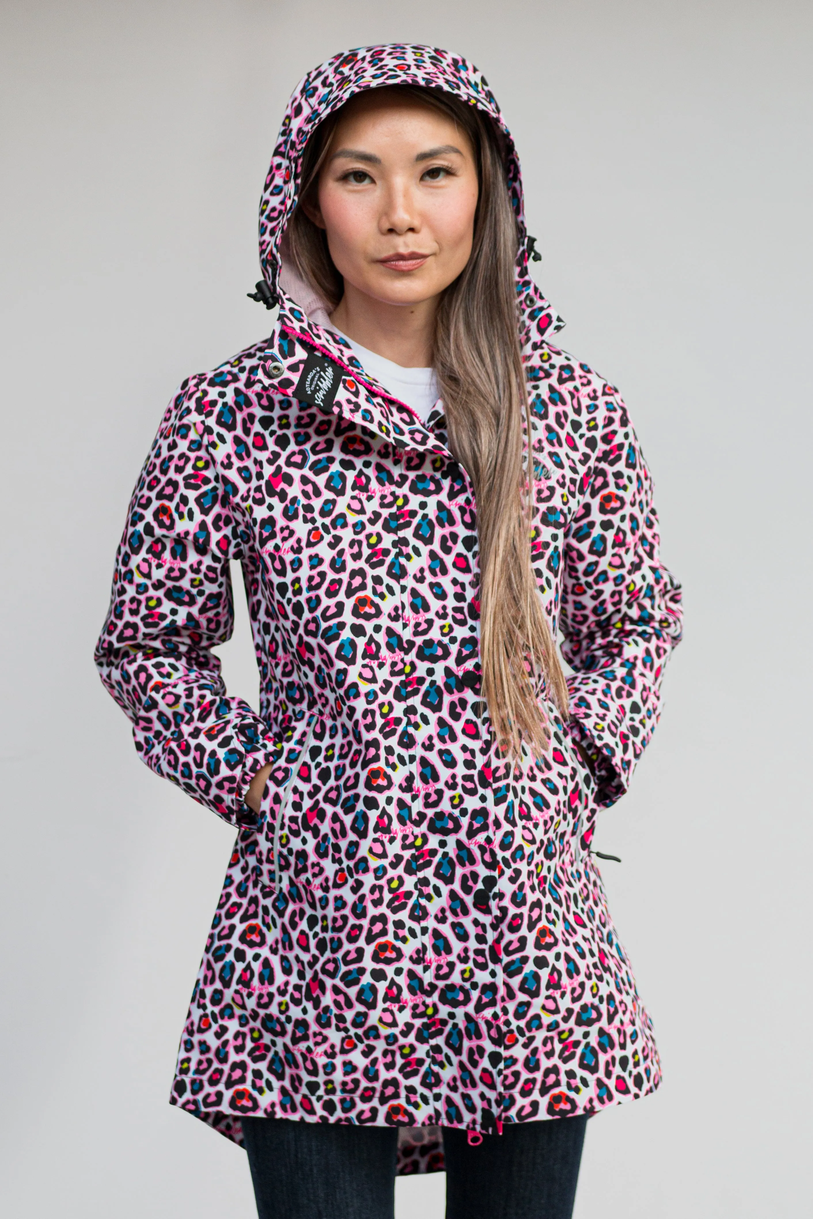 Neon Leopard waterproof mesh lined raincoat