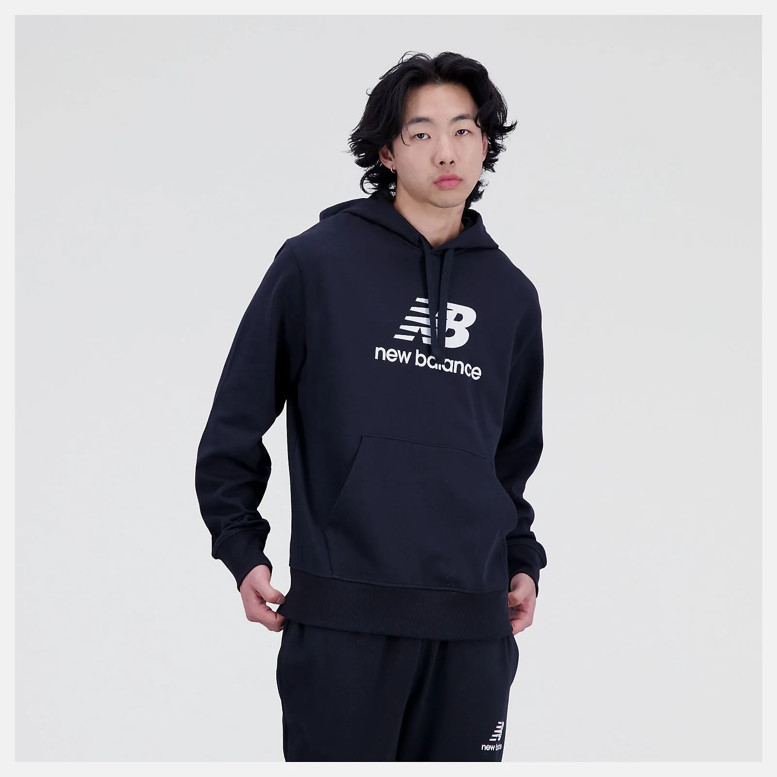 New Balance Essentials Stacked Logo French Terry Hoodie - Mens - Black