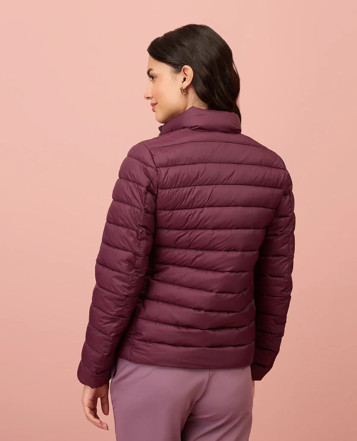 NYKD By Nykaa Ultra Light Weight Puffer Jacket with Inbuilt Bag (Set of 2)-NYAT405-Wine