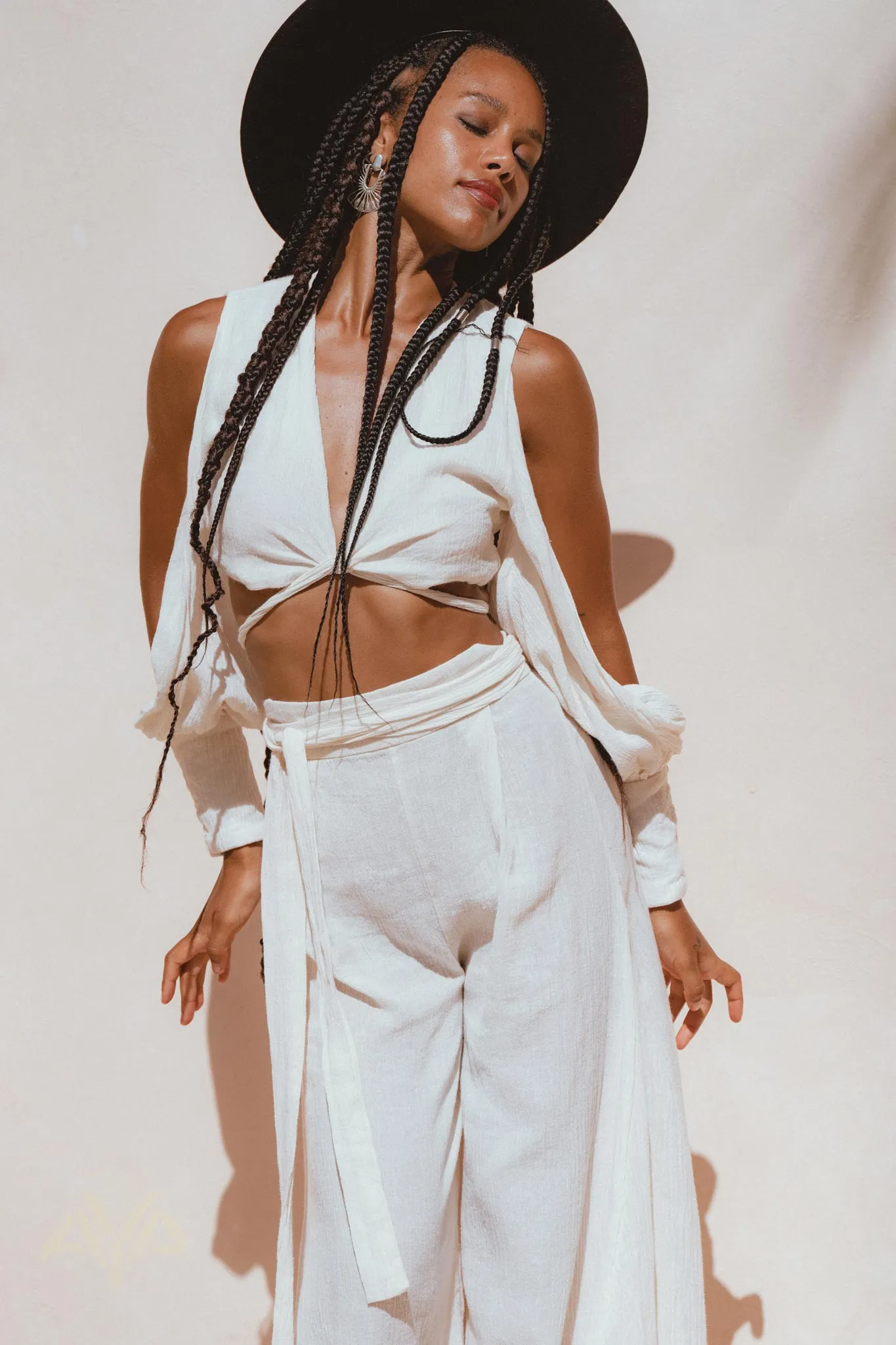 Off-White Ambrosia Set Top and Pants • Organic Boho Top & Trousers for Women