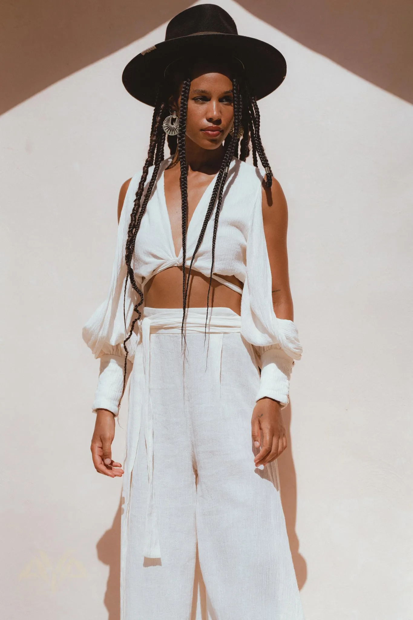 Off-White Ambrosia Set Top and Pants • Organic Boho Top & Trousers for Women