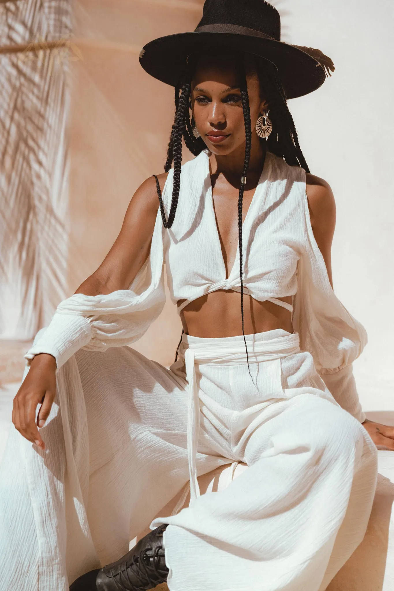 Off-White Ambrosia Set Top and Pants • Organic Boho Top & Trousers for Women