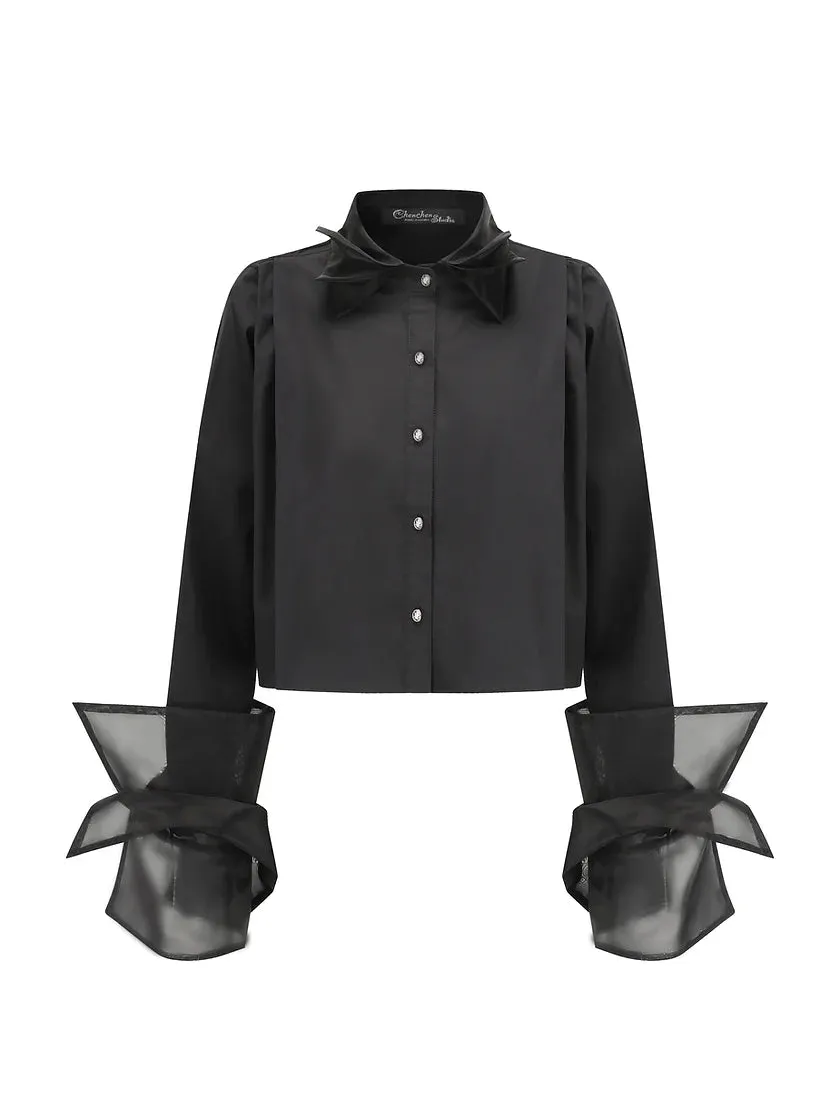 Organza cropped shirt-black