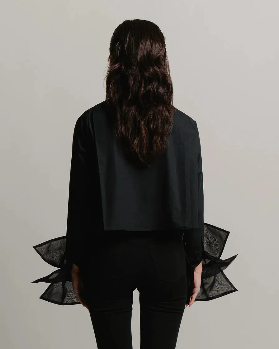 Organza cropped shirt-black