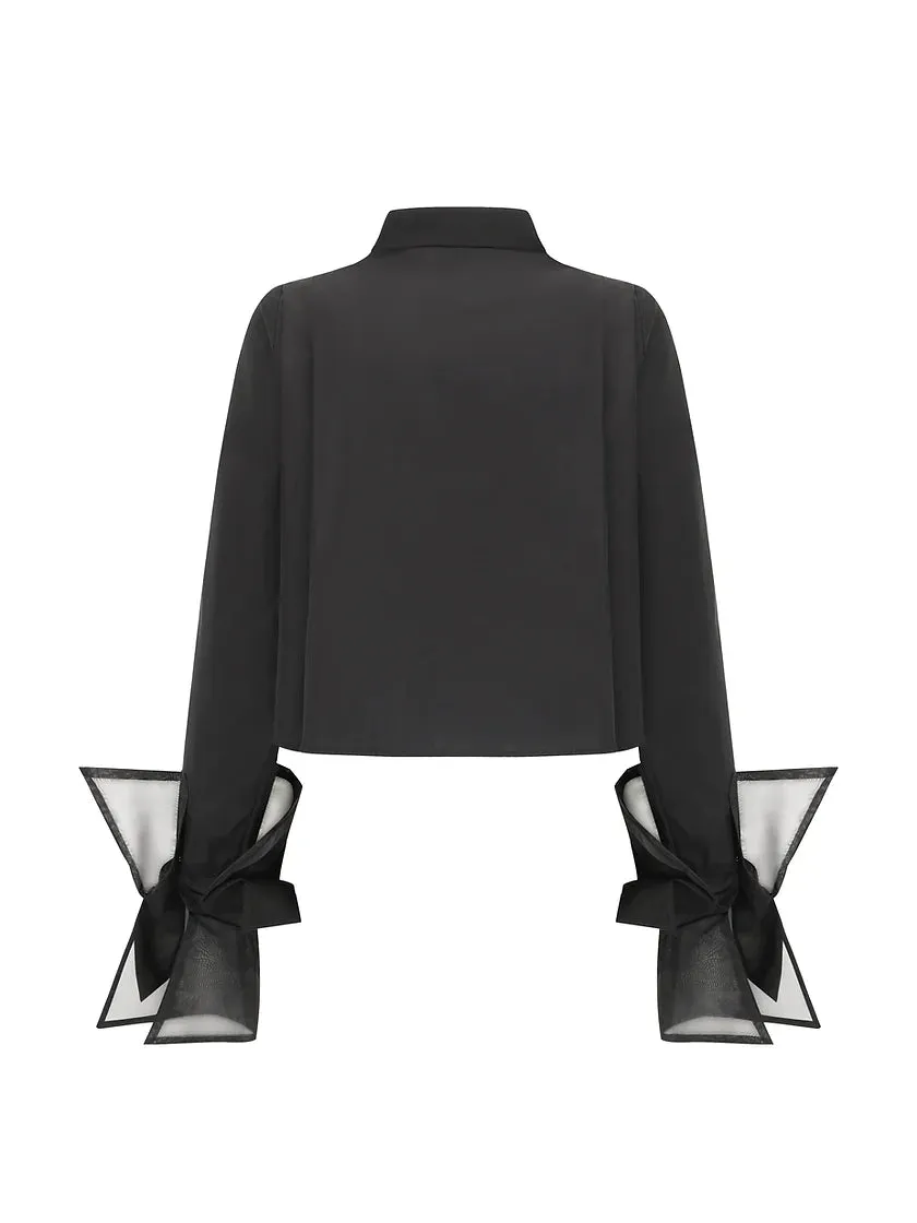 Organza cropped shirt-black