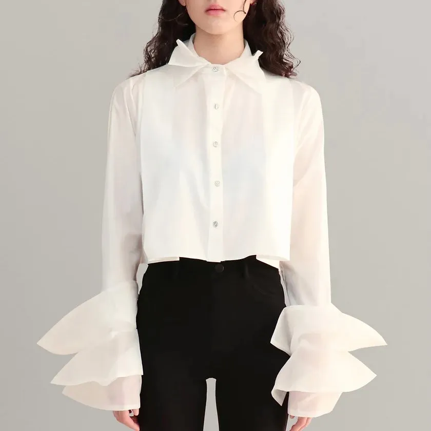 Organza cropped shirt-white