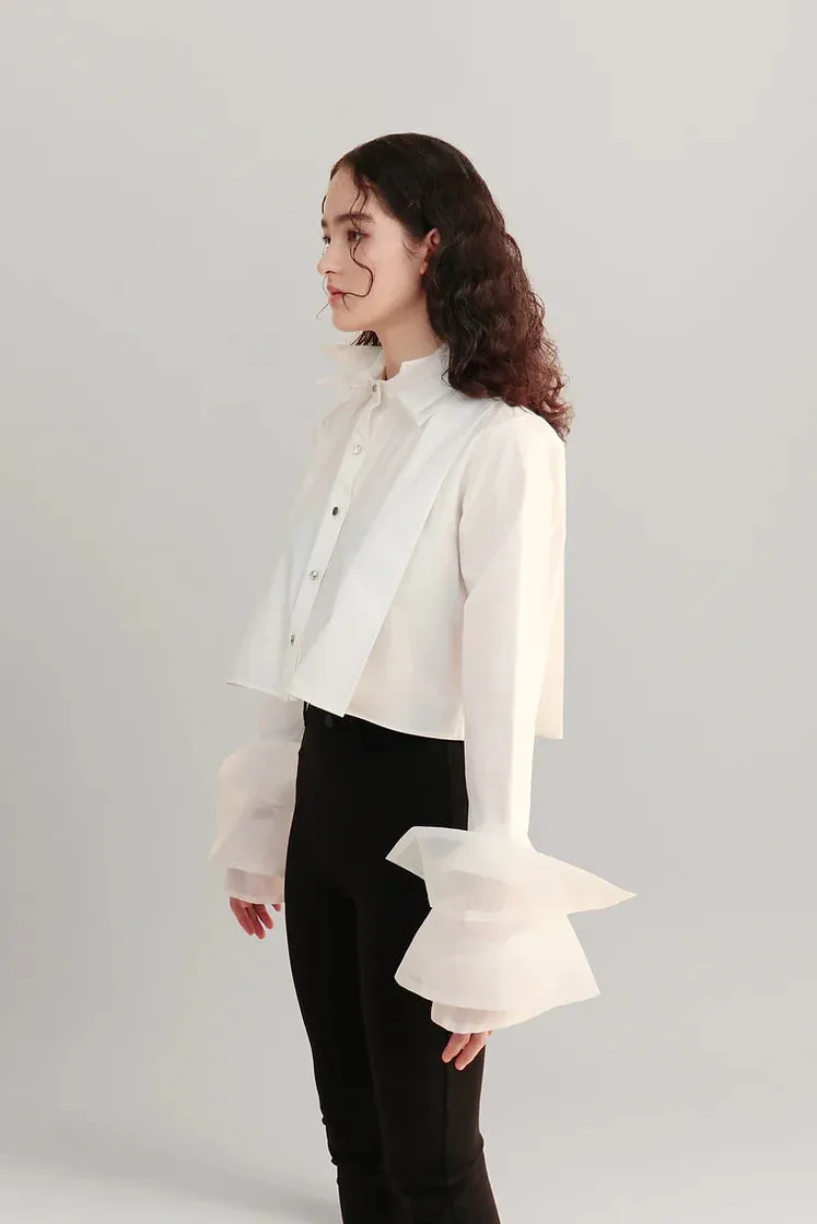 Organza cropped shirt-white