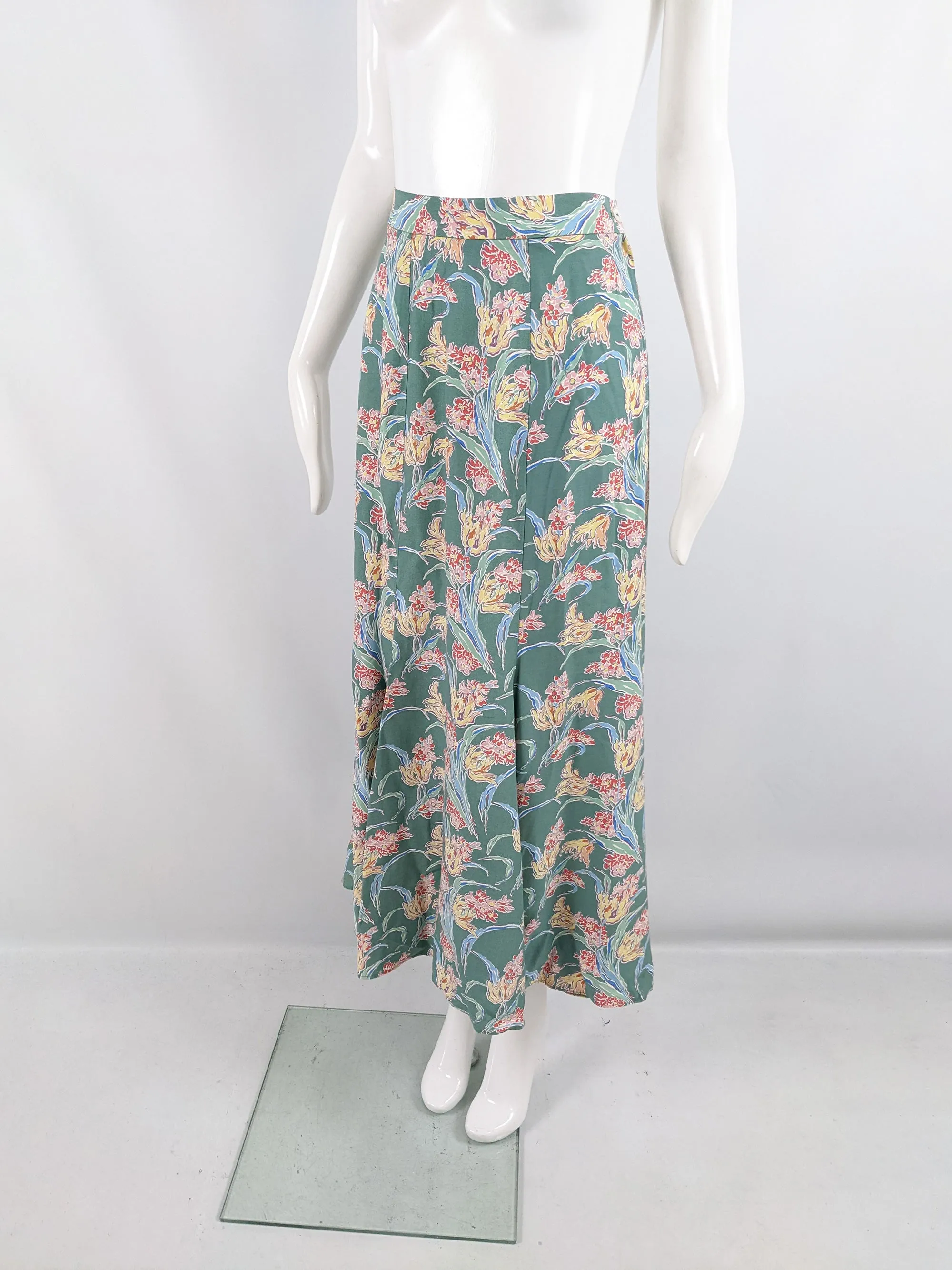 Paddy Campbell Vintage 30s Style Art Deco Floral Print Skirt, 1980s