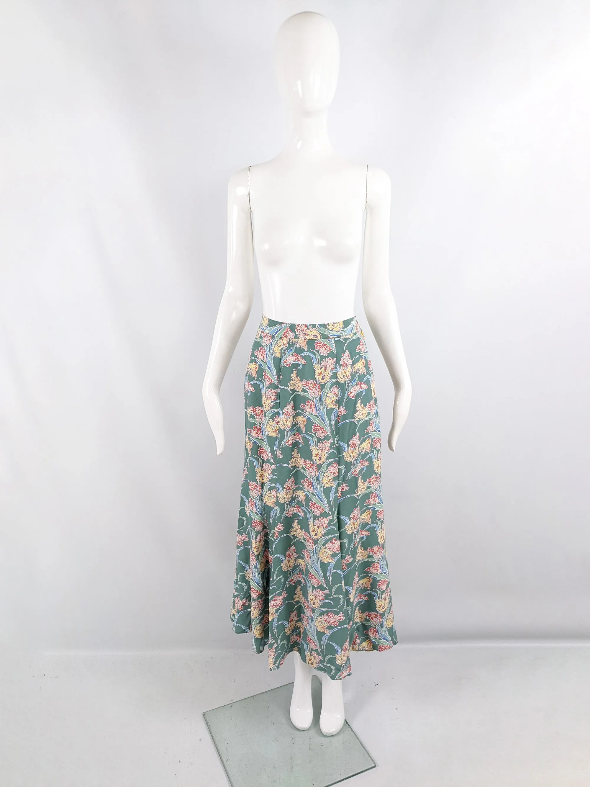 Paddy Campbell Vintage 30s Style Art Deco Floral Print Skirt, 1980s