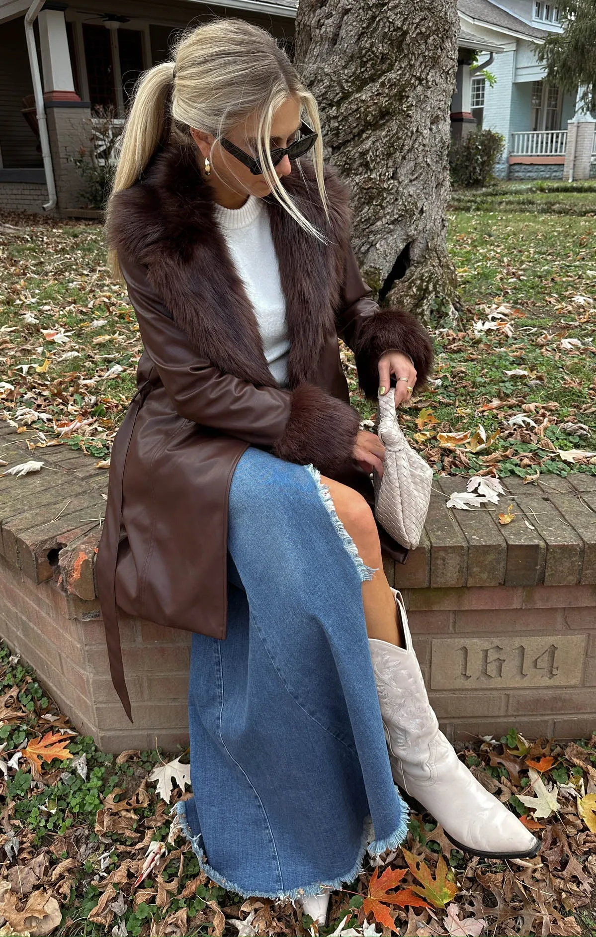 Penny Lane Coat ~ Cocoa Faux Leather with Faux Fur