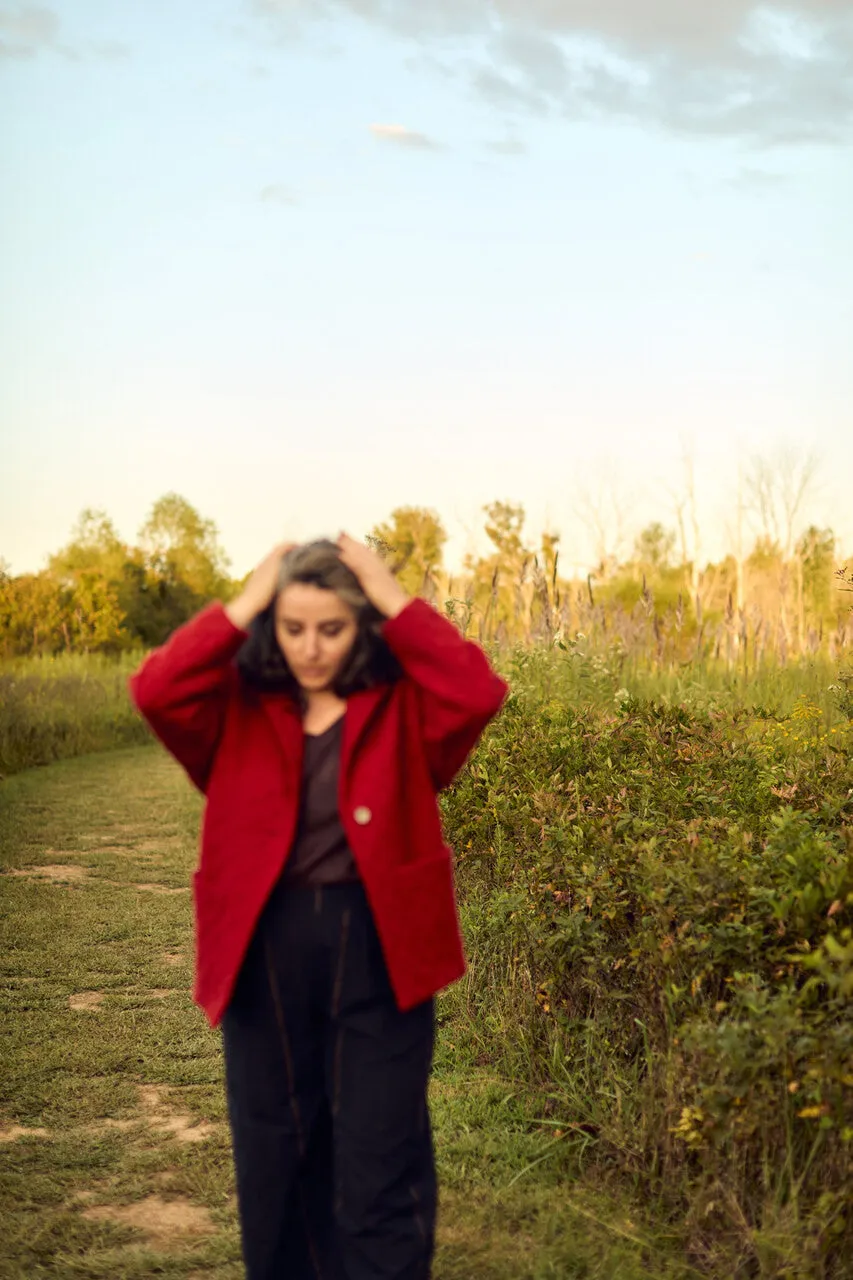 Portuguese Wool Pieper Coat in Red Houndstooth - M Sample