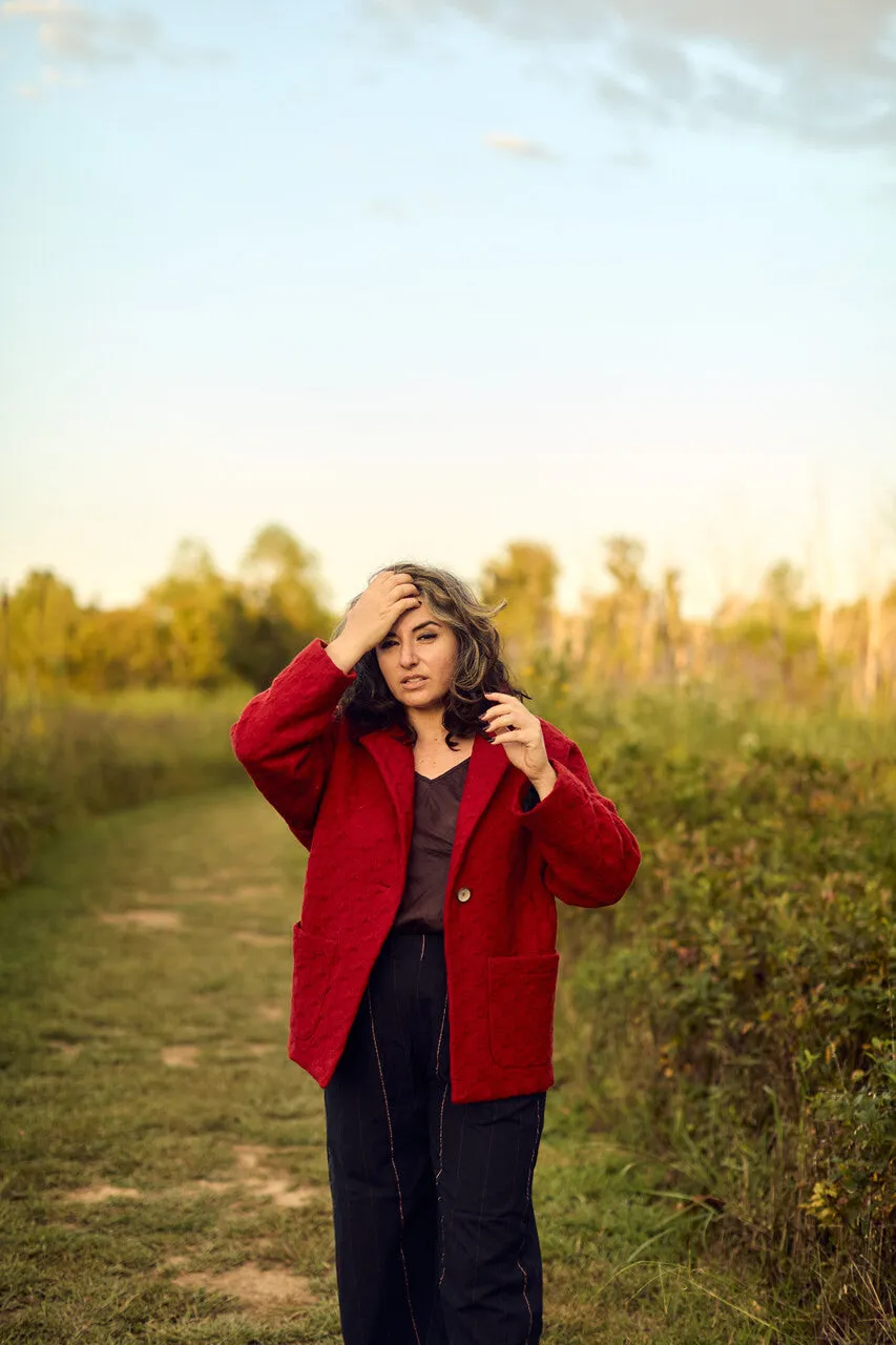 Portuguese Wool Pieper Coat in Red Houndstooth - M Sample