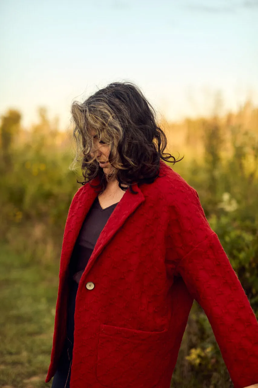 Portuguese Wool Pieper Coat in Red Houndstooth - M Sample