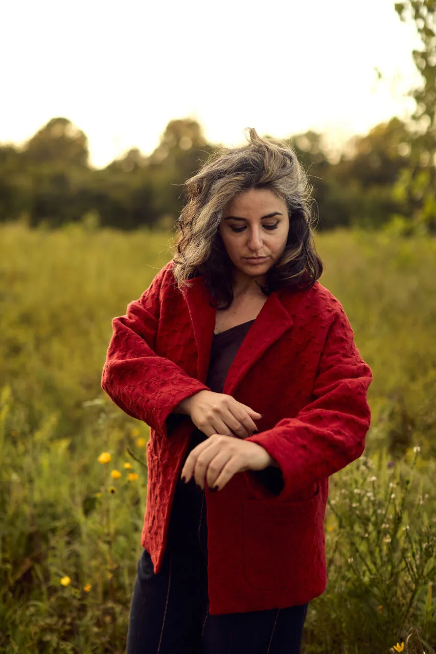 Portuguese Wool Pieper Coat in Red Houndstooth - M Sample