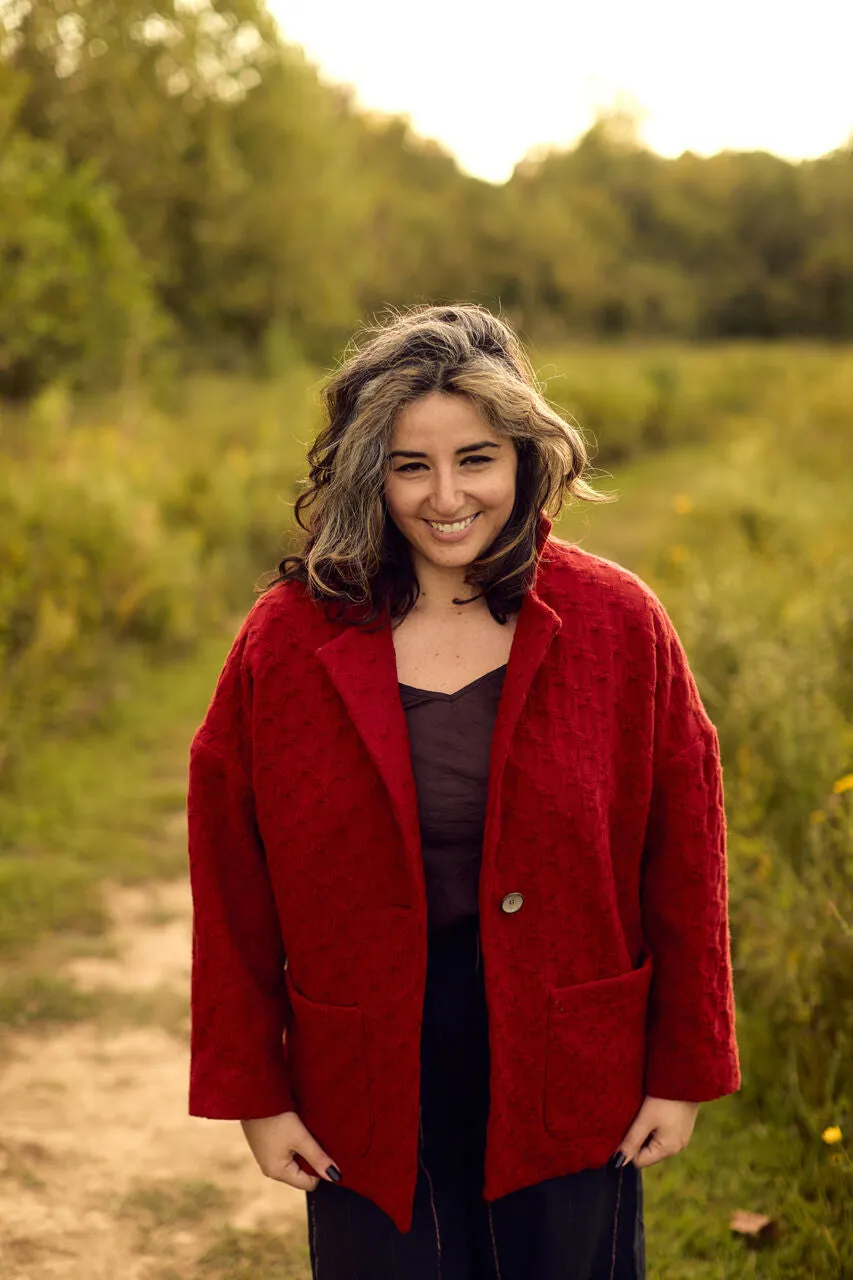 Portuguese Wool Pieper Coat in Red Houndstooth - M Sample