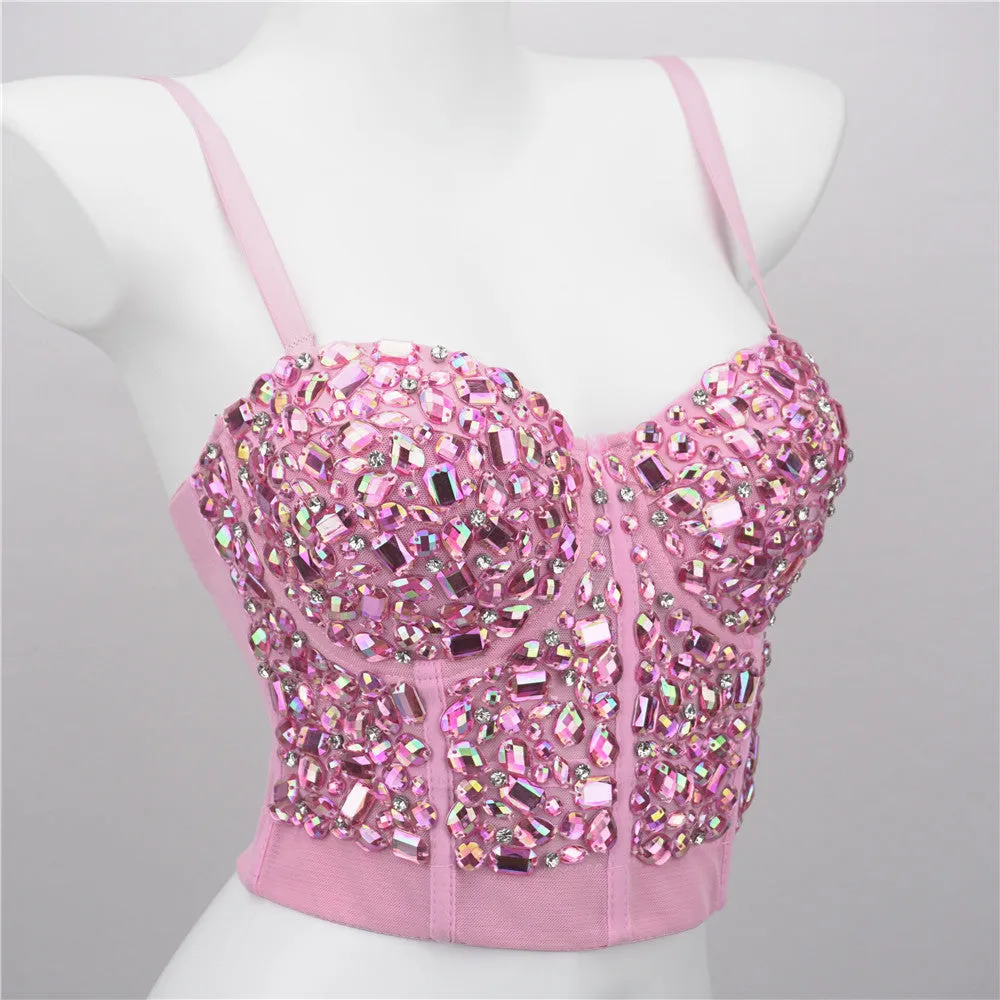 Pretty & Pink Rhinestone Bejeweled Corset Top