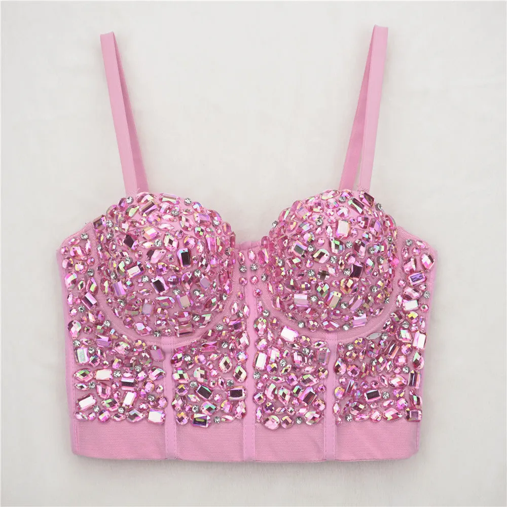 Pretty & Pink Rhinestone Bejeweled Corset Top