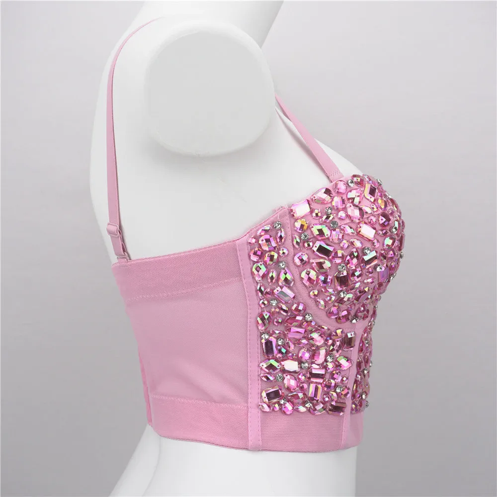 Pretty & Pink Rhinestone Bejeweled Corset Top