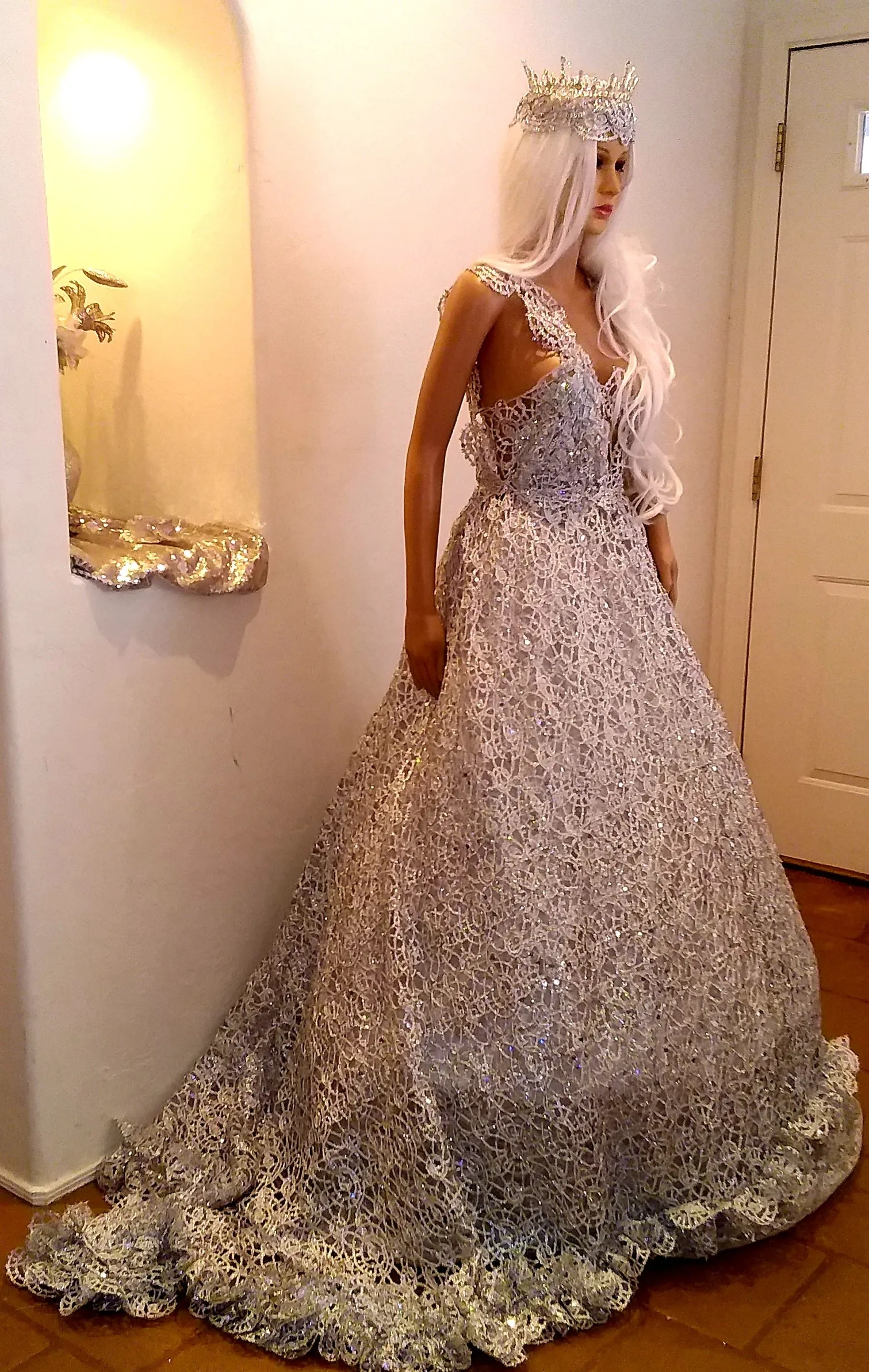 "HEIRESS" Silver Lace A-Line Wedding Ballgown