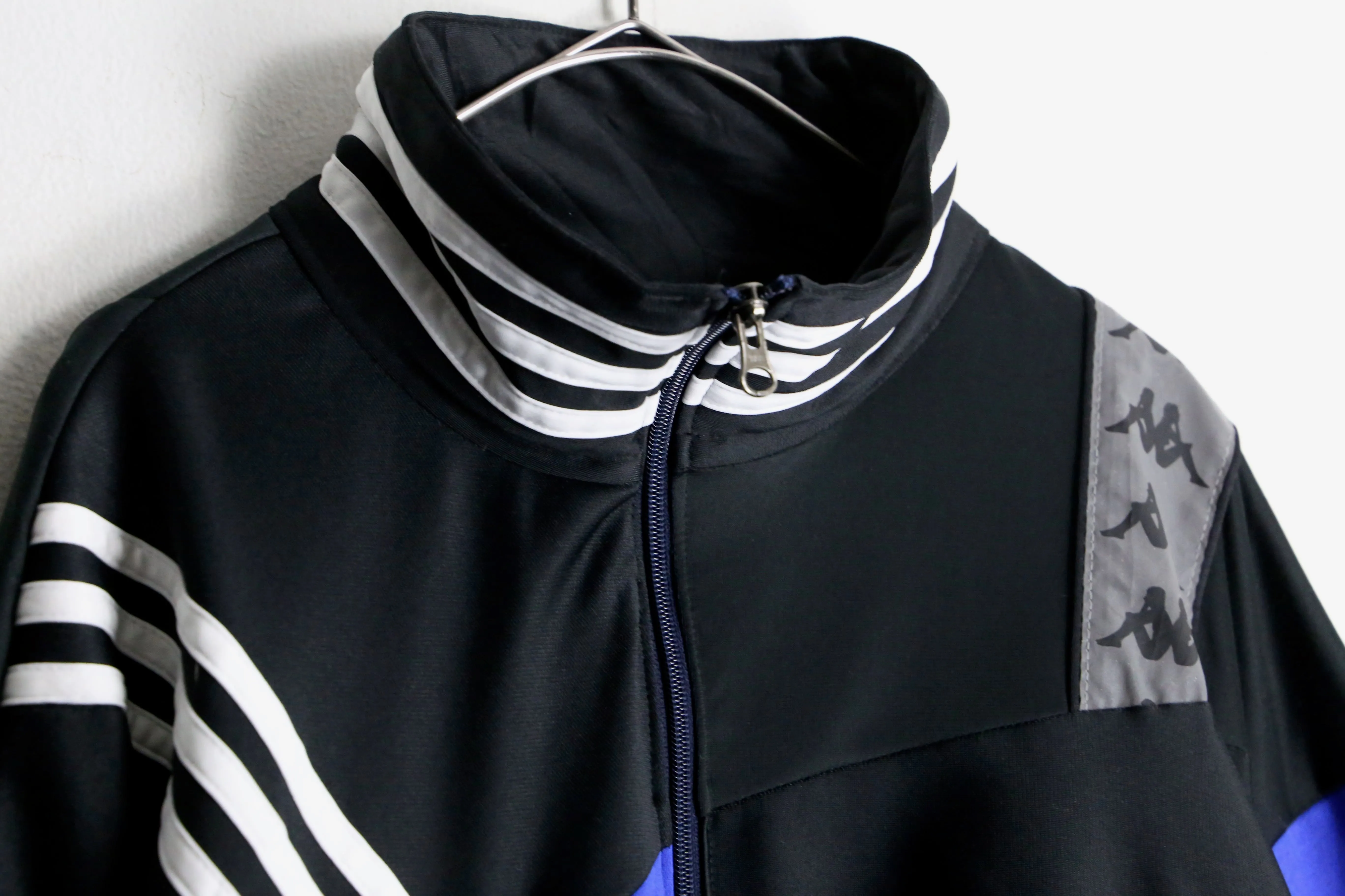 "Re:make" black×blue patchwork track jacket