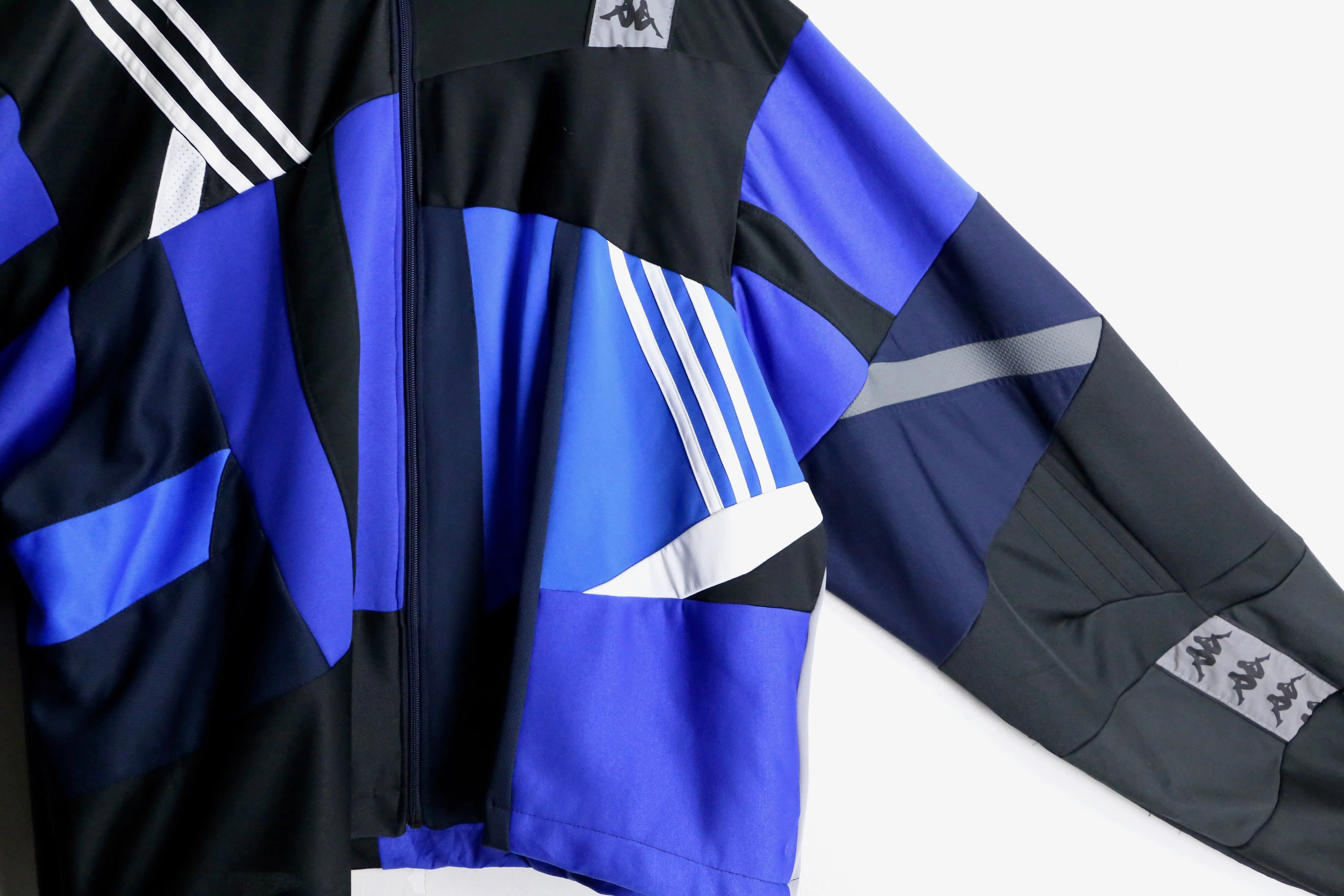 "Re:make" black×blue patchwork track jacket