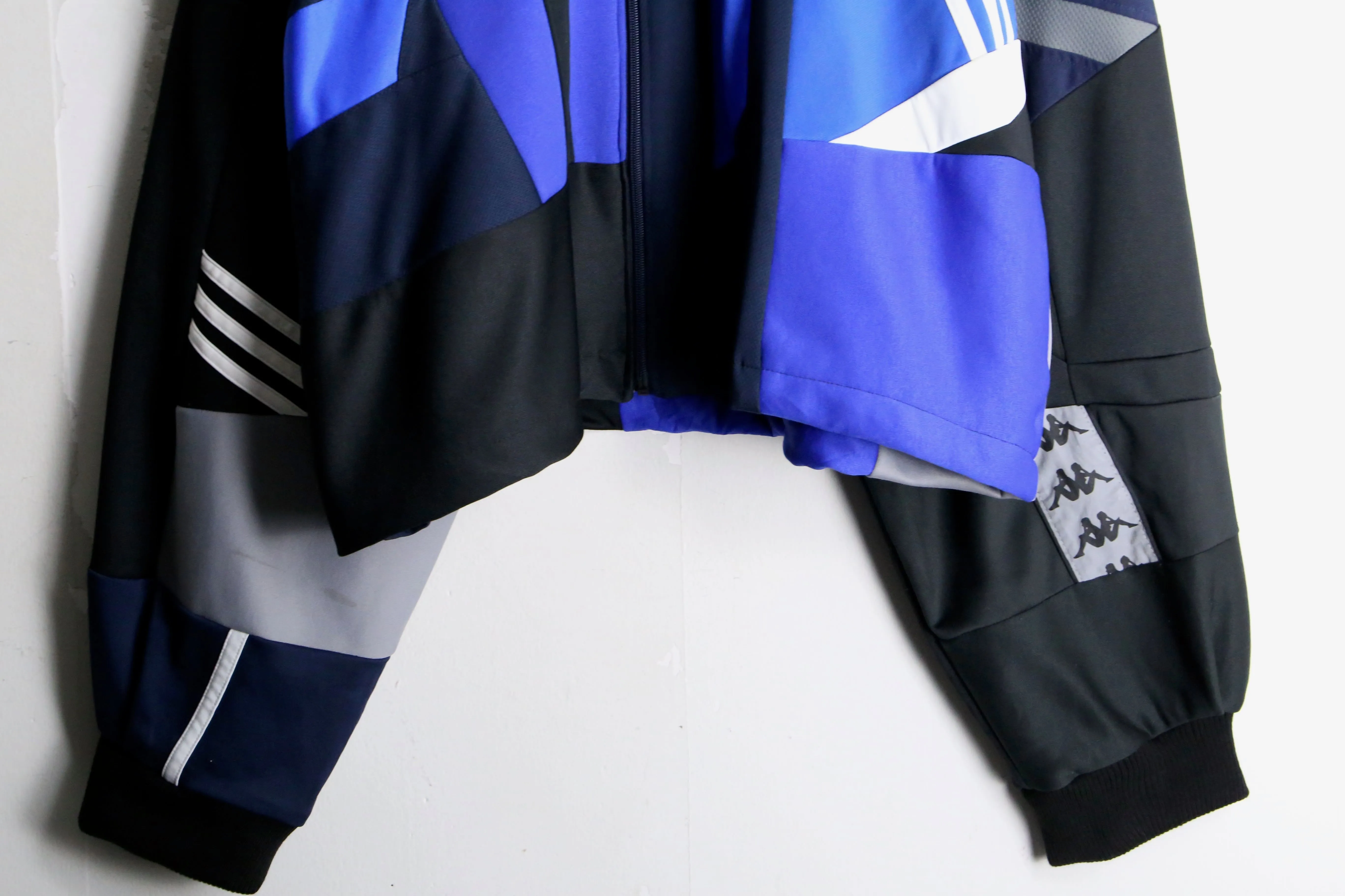 "Re:make" black×blue patchwork track jacket