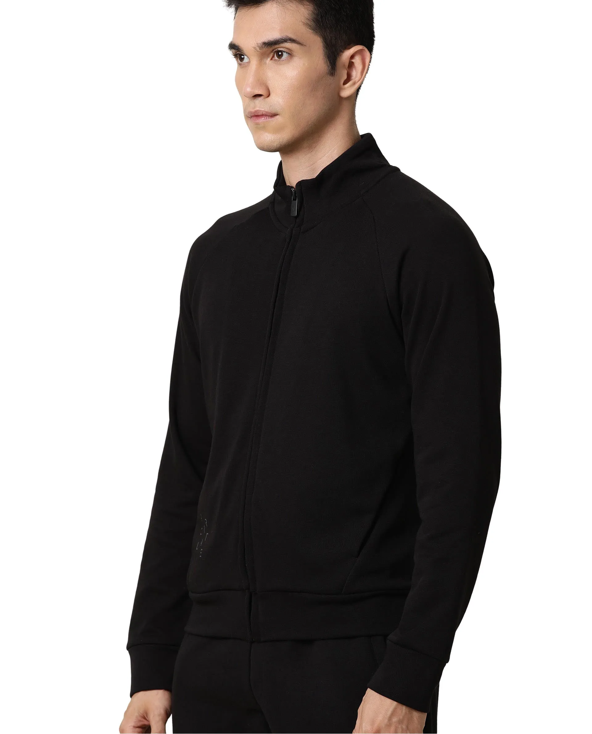 Rare Rabbit Articale Men's Azil Double Black High Neck Zip-Up Jacket