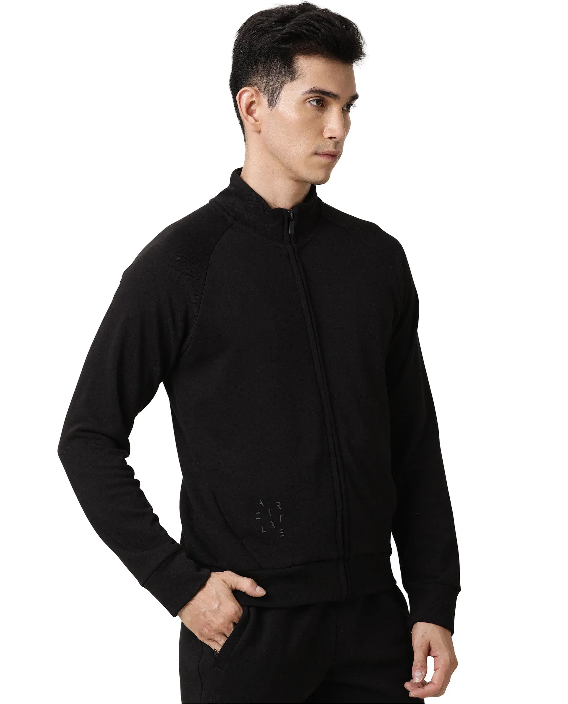 Rare Rabbit Articale Men's Azil Double Black High Neck Zip-Up Jacket