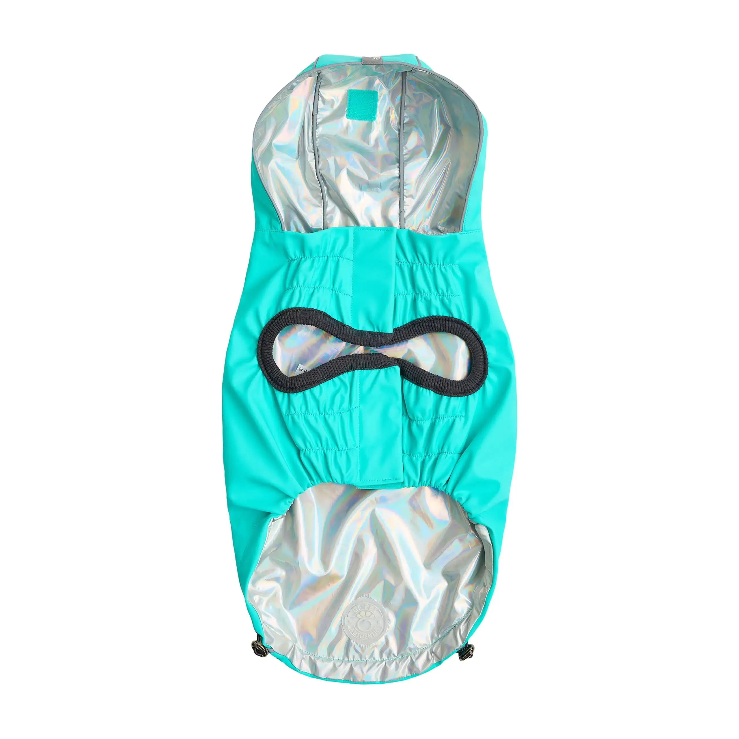 Reversible Dog Raincoat: Neon Aqua / Iridescent Print