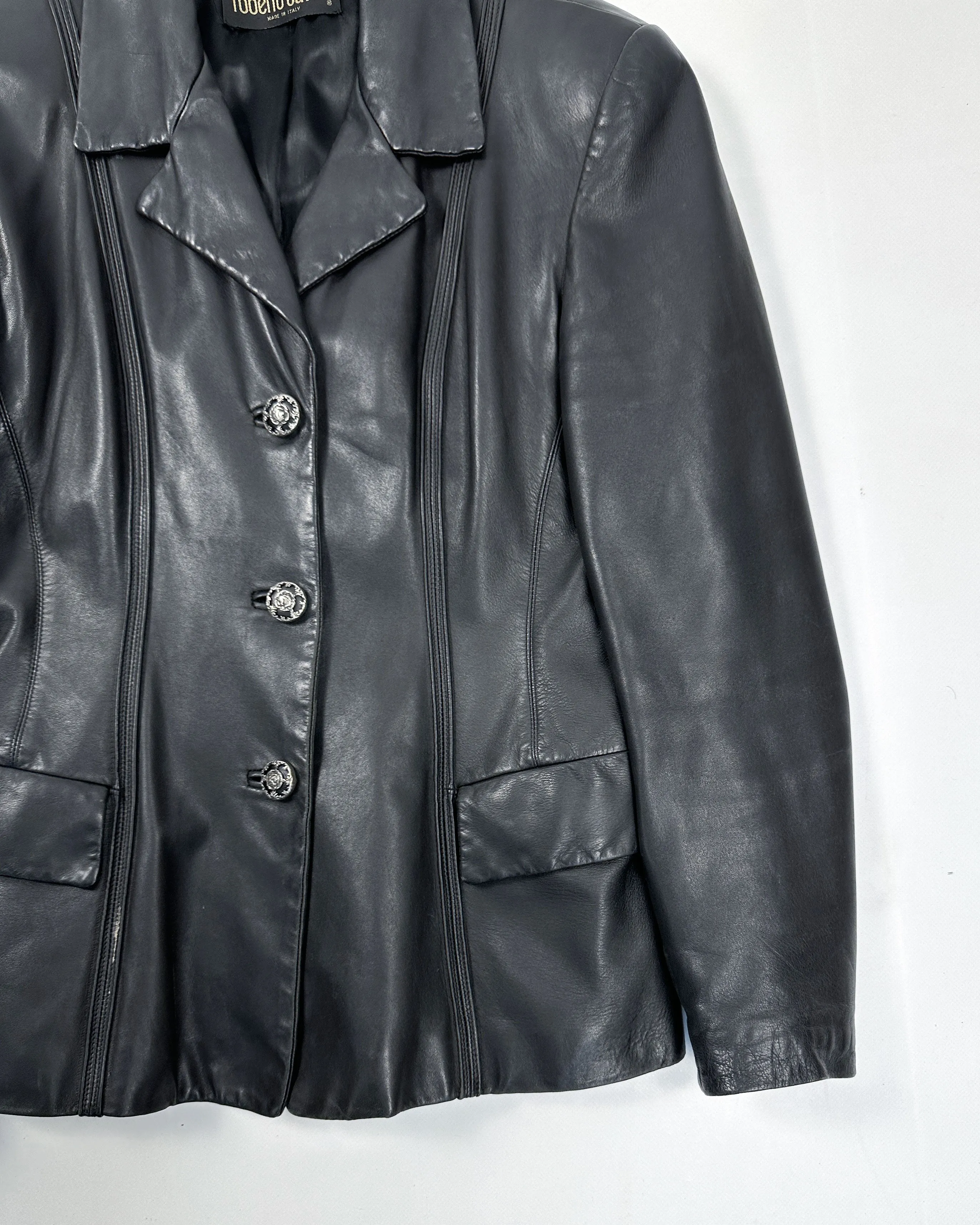 Roberto Cavalli Straight Black leather Jacket 1990's