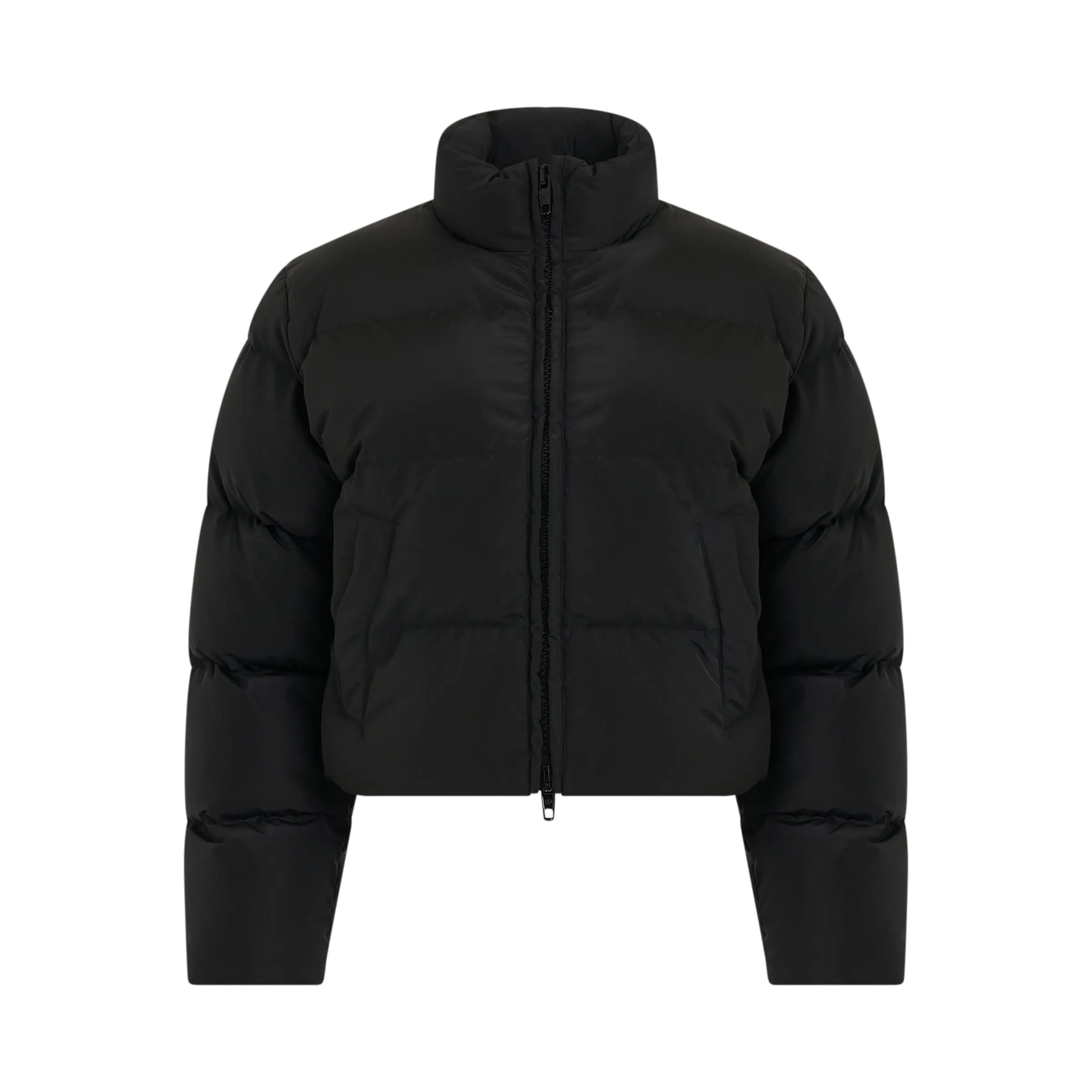 Shrunk Patent Puffer Jacket in Black