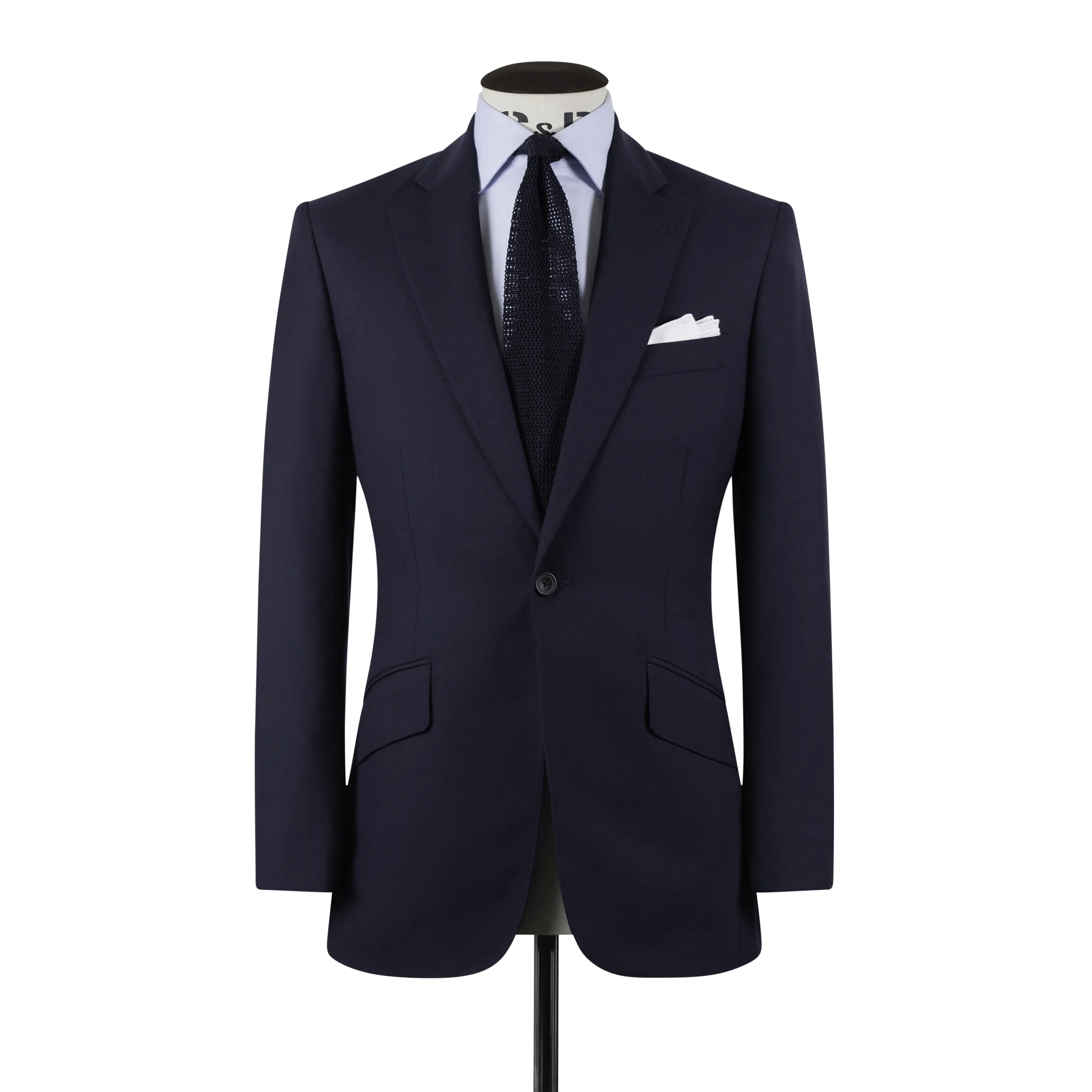 Single Breasted Notch Lapel Suit in Mid Blue Plain Weave