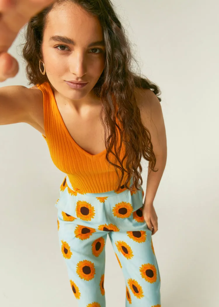 Sunflowers Print Trousers