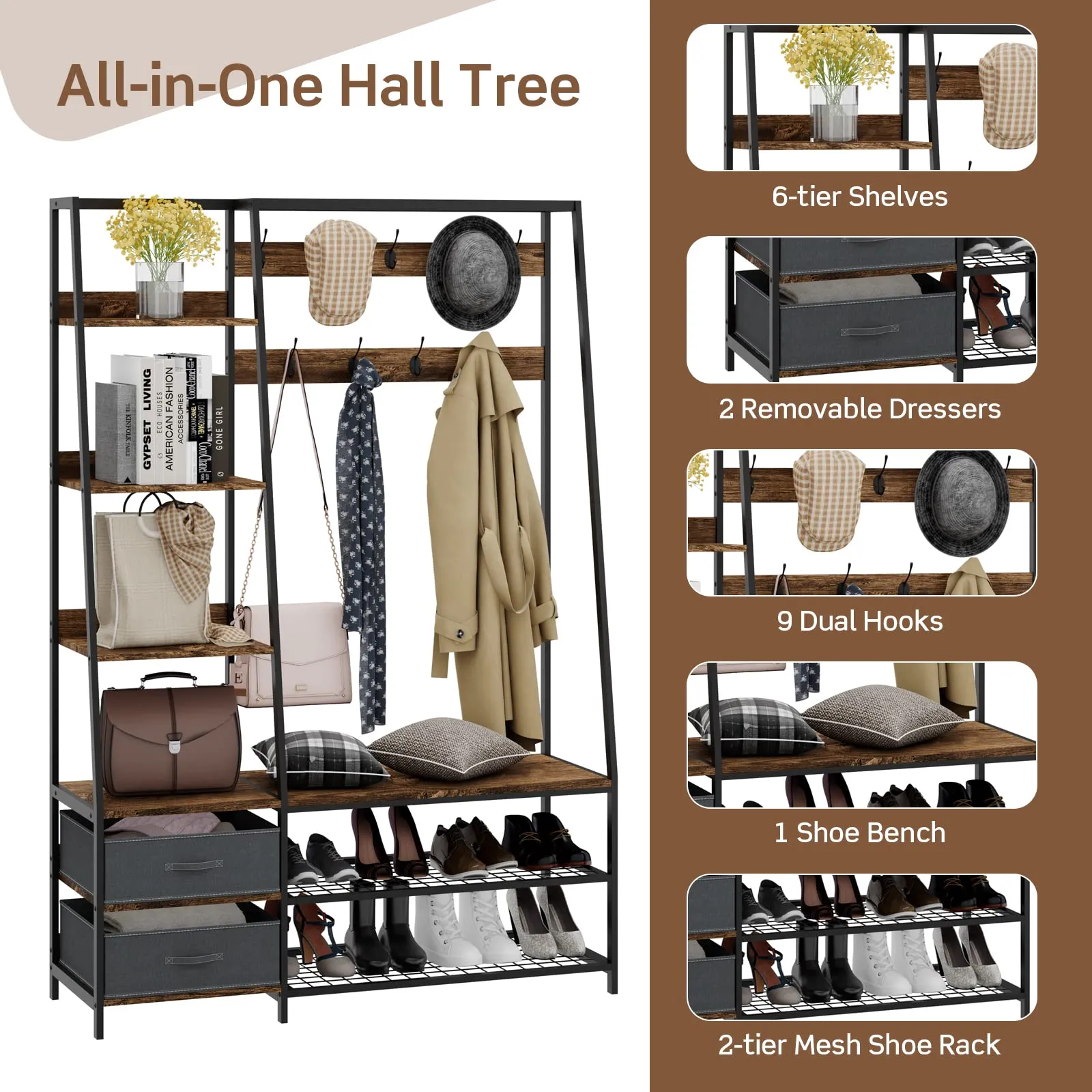 Tangkula Hall Tree with Bench and Shoe Storage