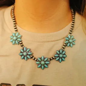 Turquoise Floral Cluster Necklace