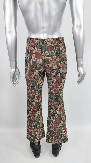 Vintage 1960s Mens Tapestry Needlecord Floral Flares Pants