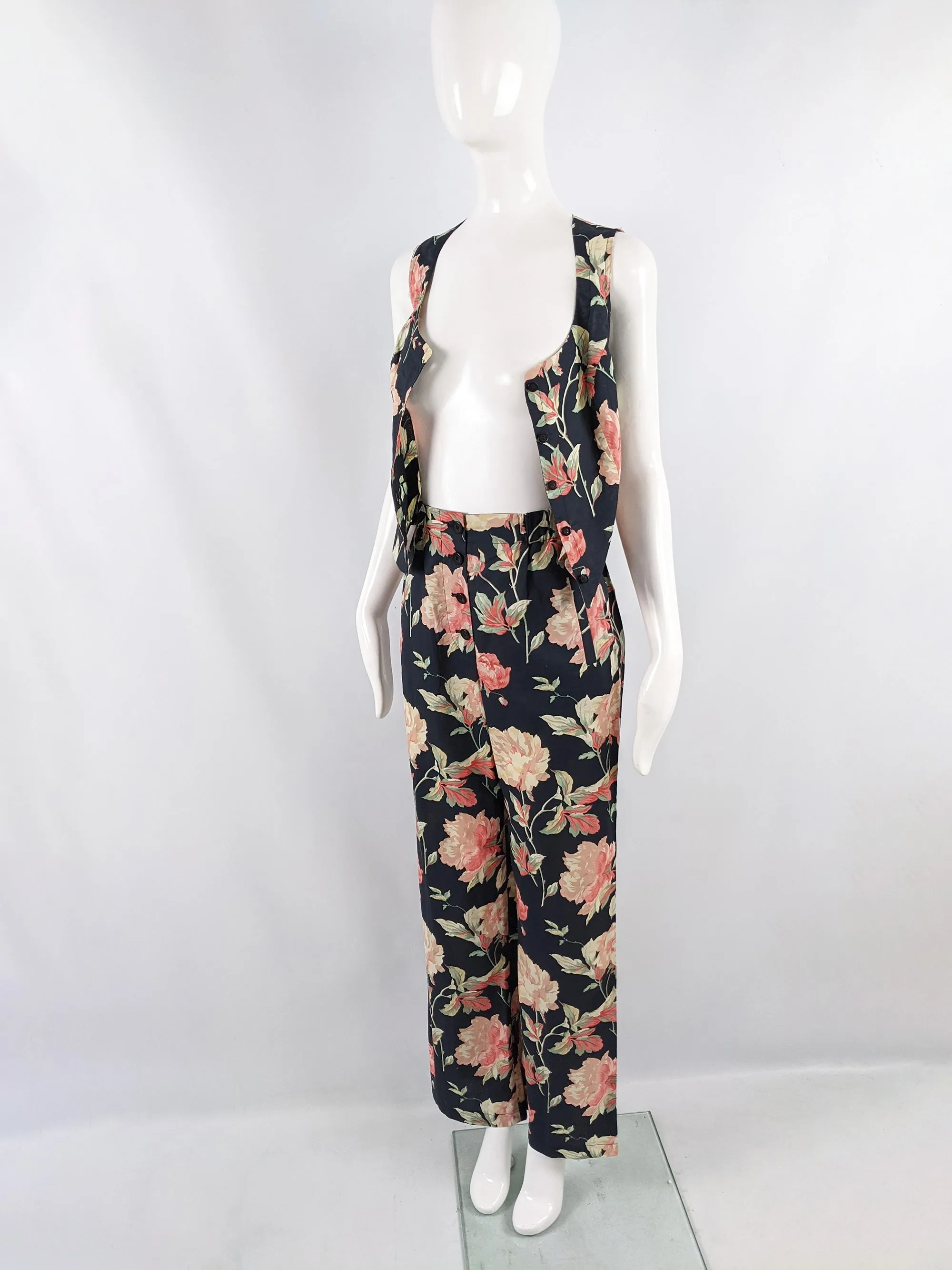 Vintage Two Piece Floral Wide Leg Trouser Suit, 1990s