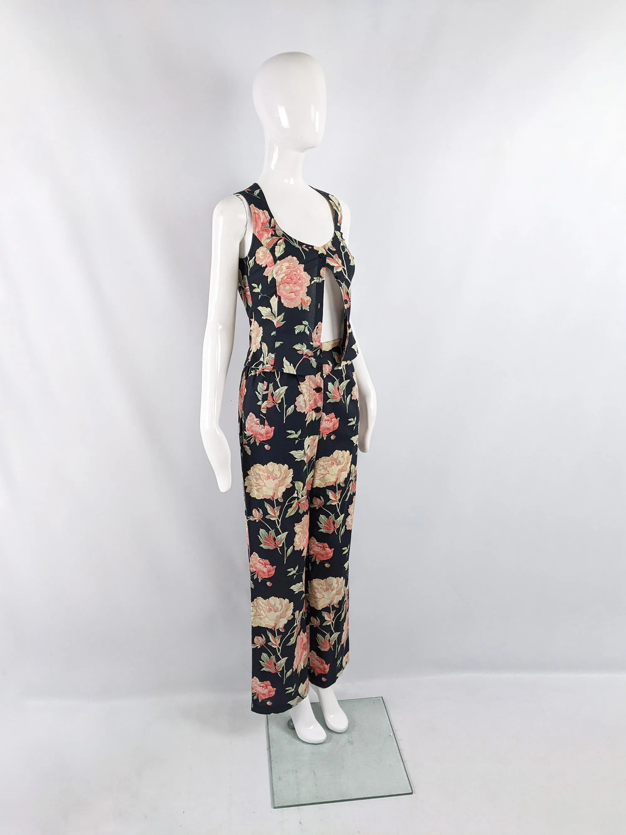 Vintage Two Piece Floral Wide Leg Trouser Suit, 1990s