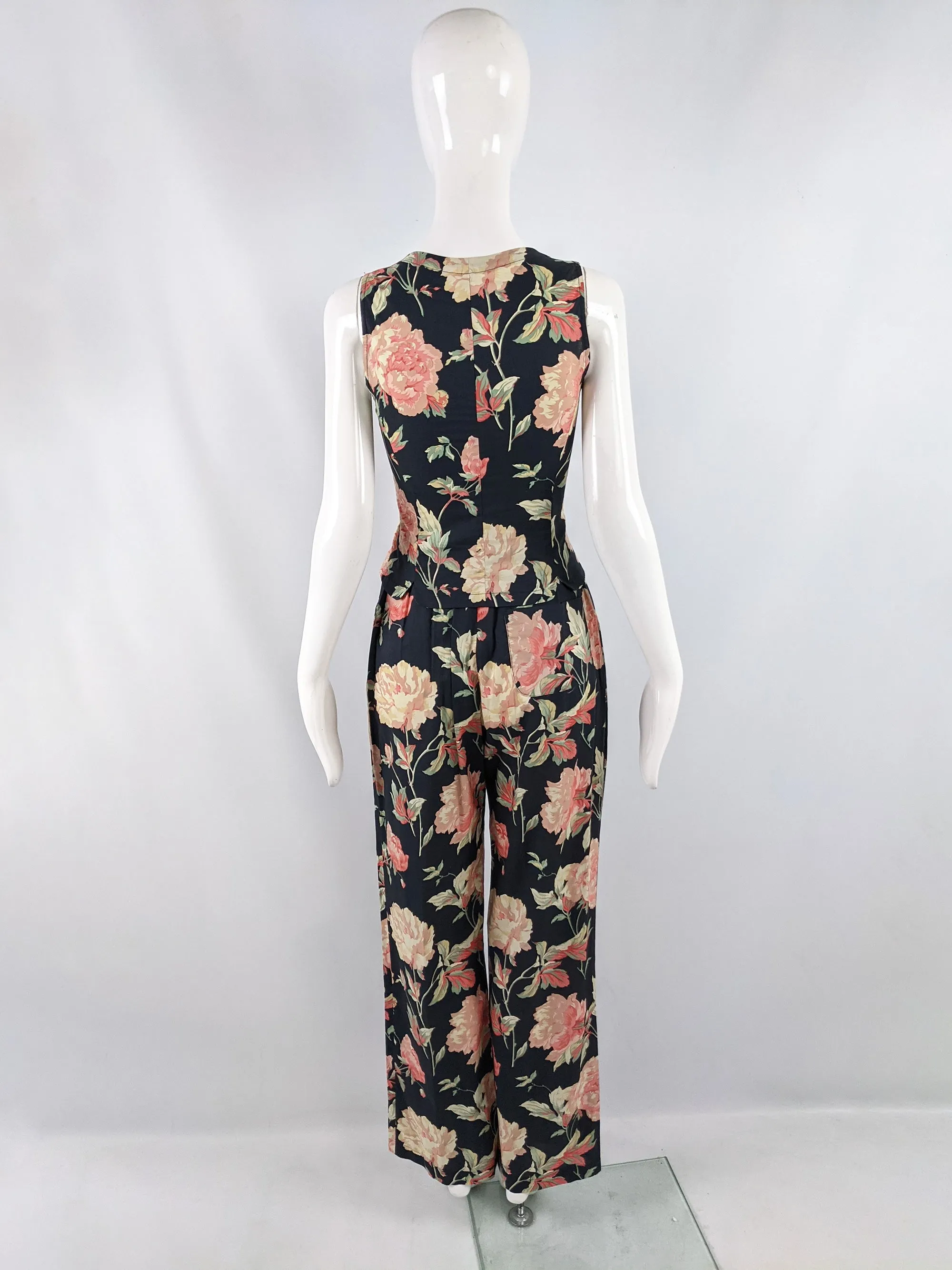 Vintage Two Piece Floral Wide Leg Trouser Suit, 1990s