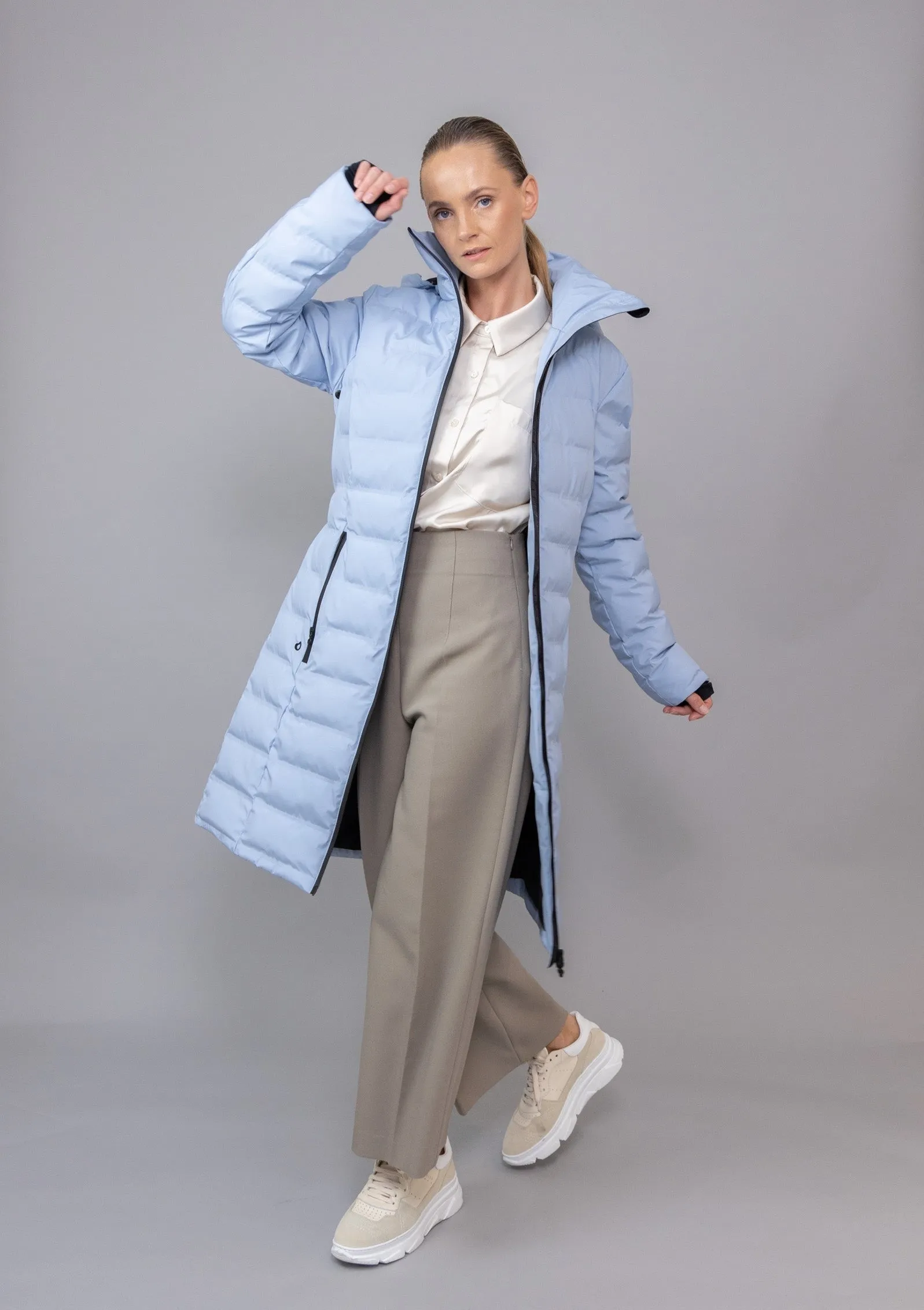 Waterproof Tailored Puffer Jacket  - Light Blue