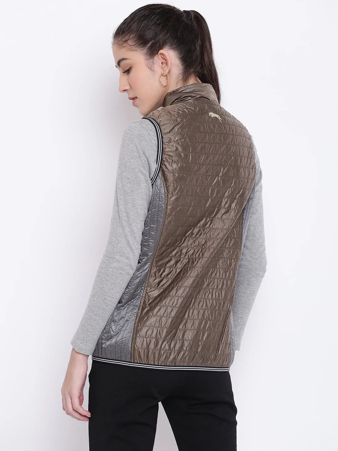 Women Copper Casual Quilted Jacket