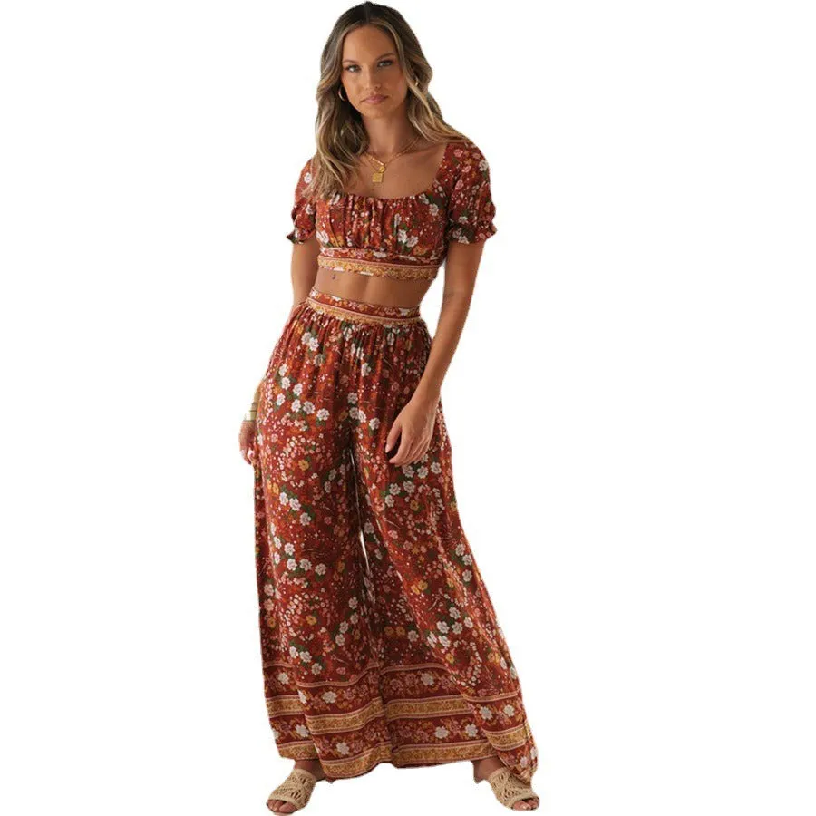 Women's bohemian style printed bottom and top