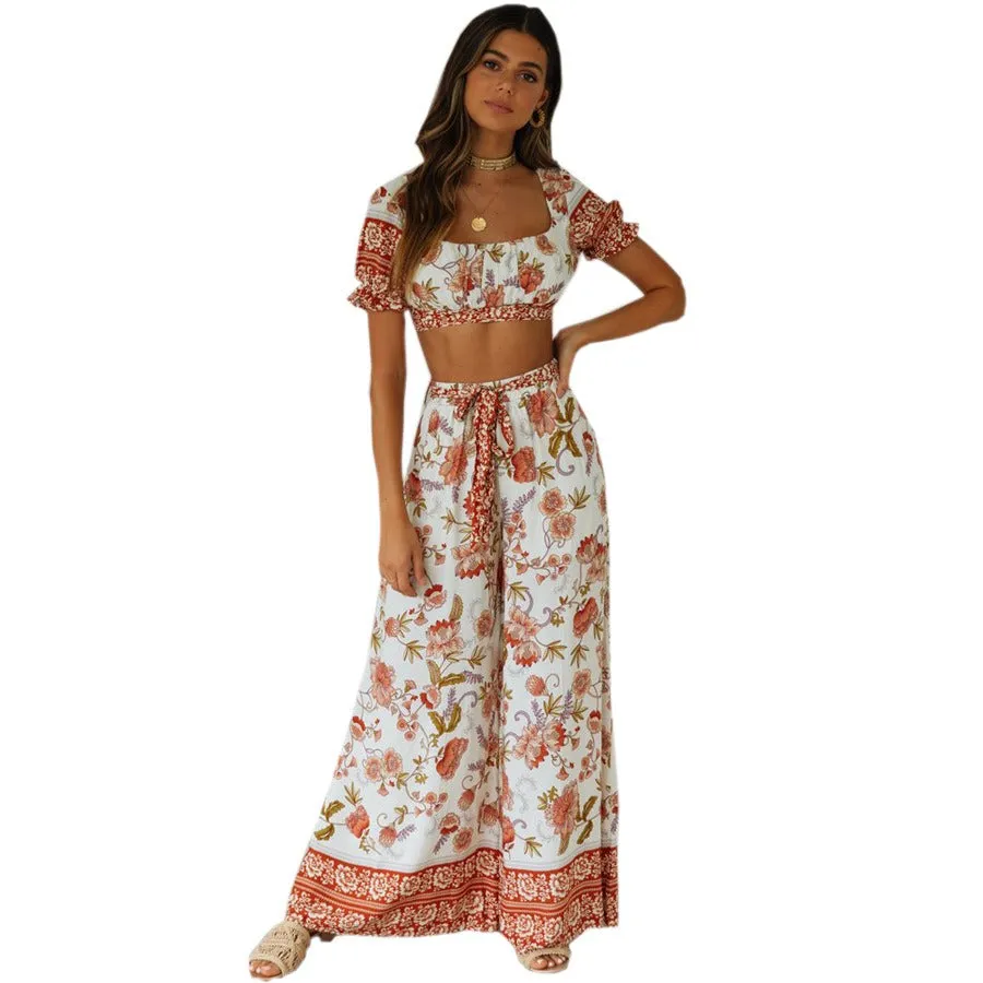 Women's bohemian style printed bottom and top