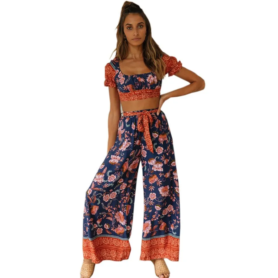 Women's bohemian style printed bottom and top