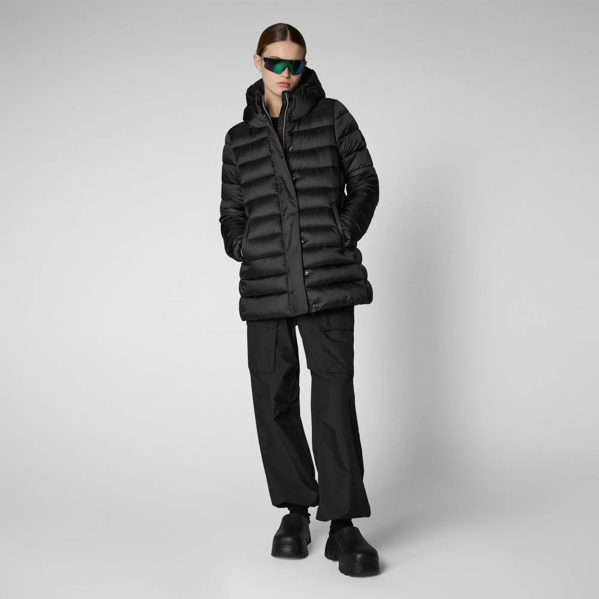 Women's Hooded Animal free Puffer Coat Drimia in Black