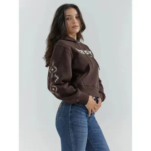 Women's Wrangler Logo Southwestern Embroidered Pullover Hoodie in Chocolate Brown